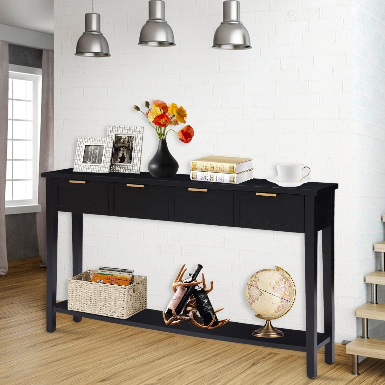 Kinfant Morden Console Table with Drawers, Narrow Sofa Table with Storage Shelf for Living Room, Entryway, Hallway, Black