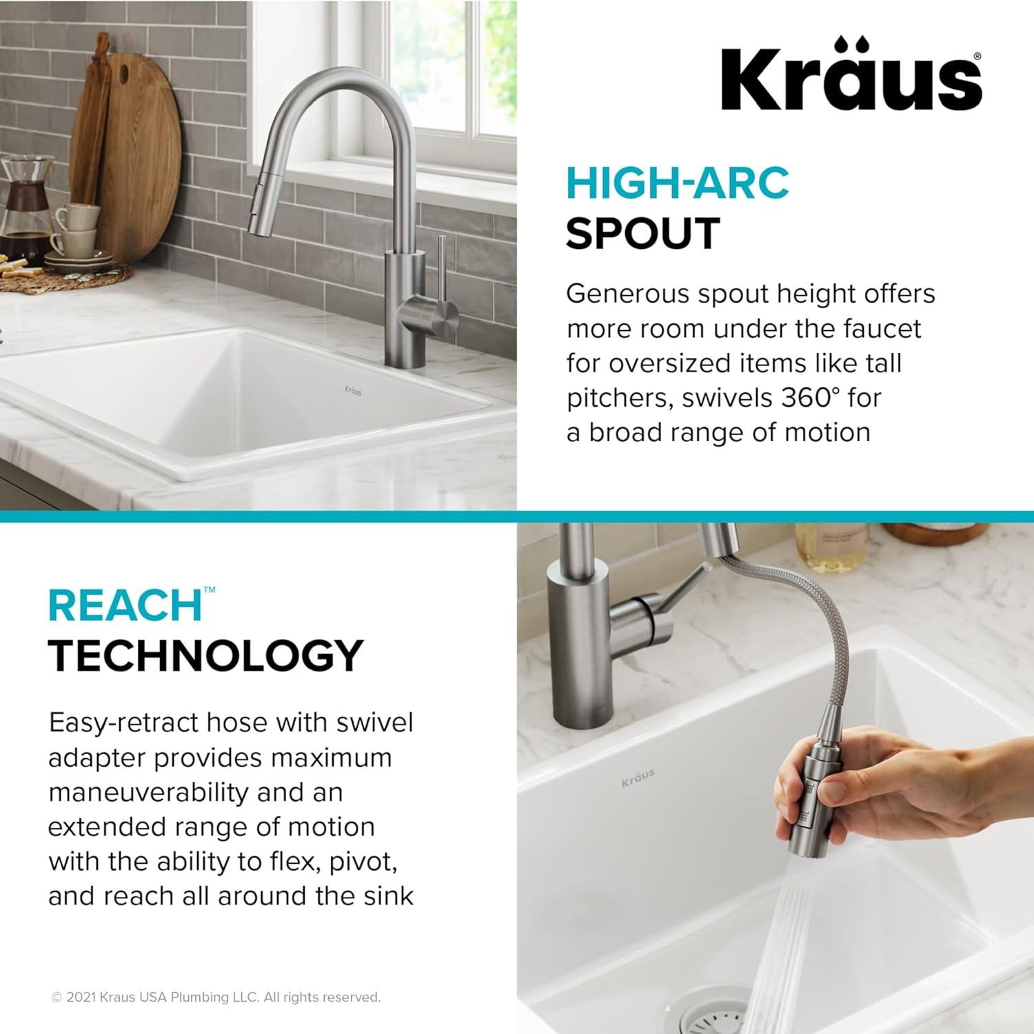 KRAUS Oletto Single Handle Pull Down Kitchen Faucet with QuickDock Top Mount Installation Assembly