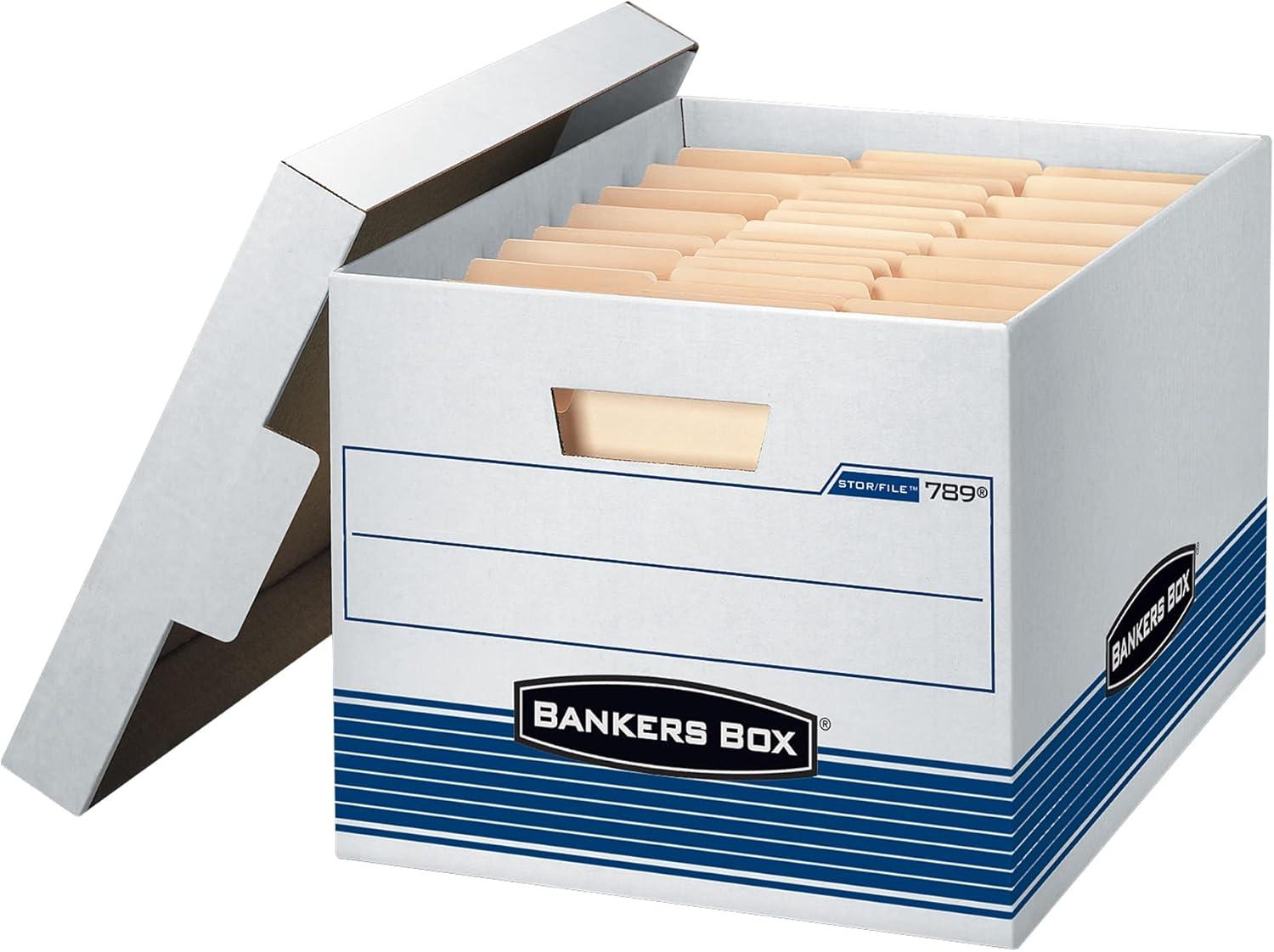 Bankers Box 0078907 12.75 in. x 16.5 in. x 10.5 in. STOR/FILE Medium-Duty Letter/Legal Storage Boxes - White/Blue (4/Carton)