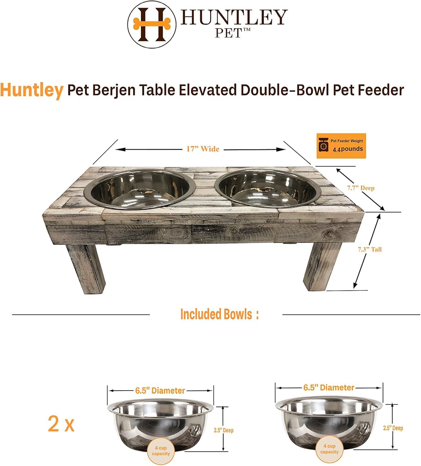 Small Brown Wash Reclaimed Wood Elevated Double Pet Feeder