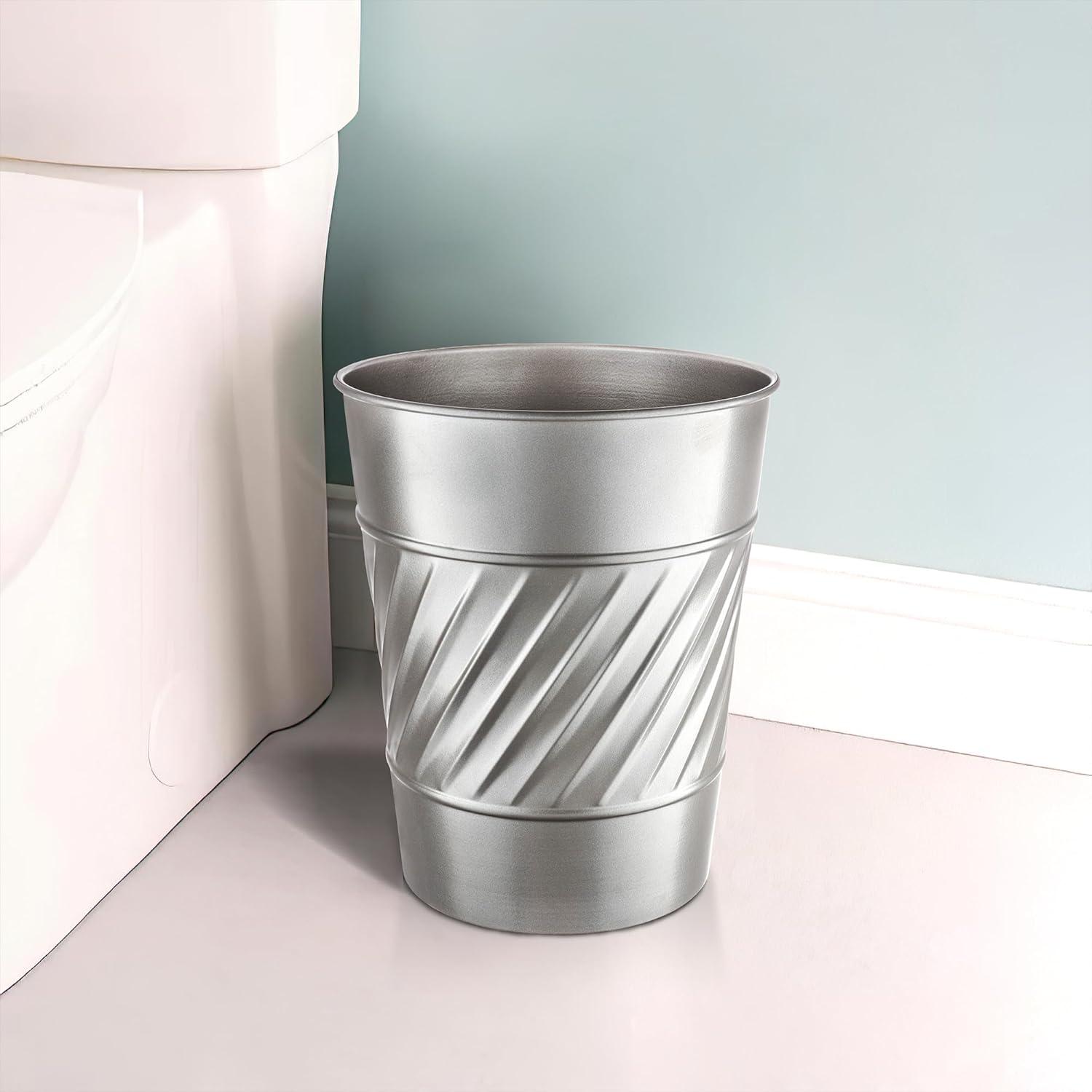 Wave Embossed Metal 1.7 Gallon Waste Basket