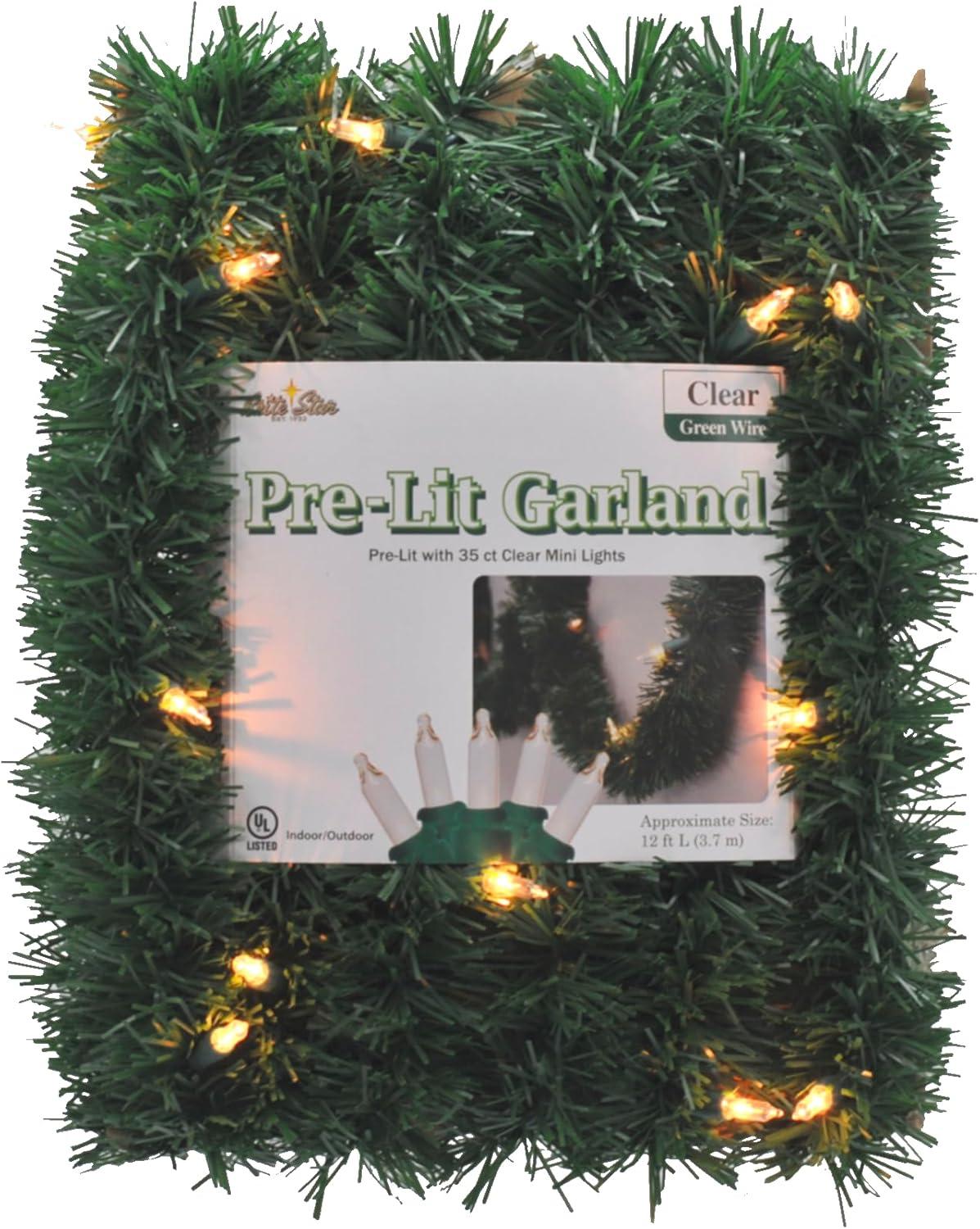 Brite Star 12-Foot Christmas Garland with Clear Lights - Perfect for Indoor or Outdoor Fireplace Mantle Decor, Kitchen Light, or Christmas Decorations Tree - Pre-lit Pine Garland For Holiday