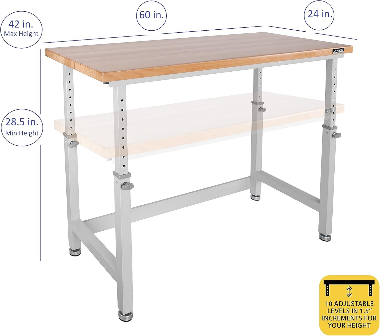 Seville Classics UltraHD Adjustable Height Workbench, 60" W x 24" D x 28.5" - 42" H