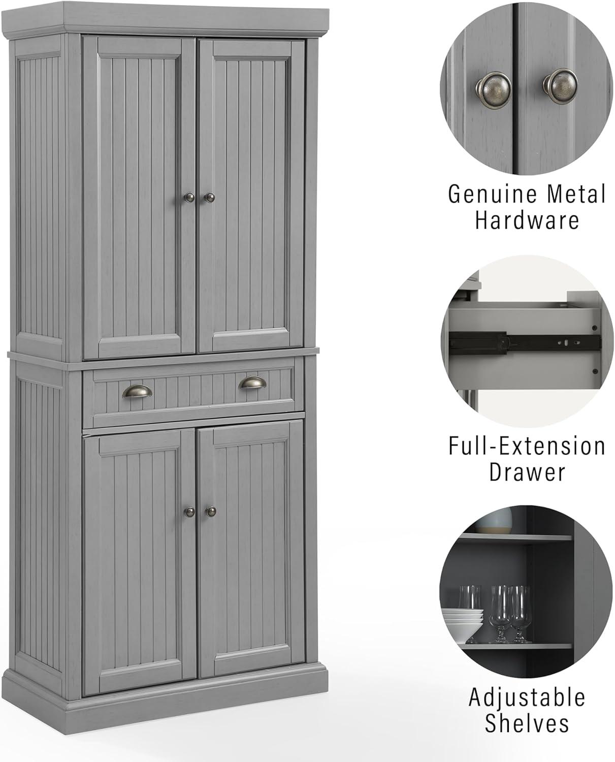 Seaside Distressed Gray 72'' Coastal Kitchen Pantry