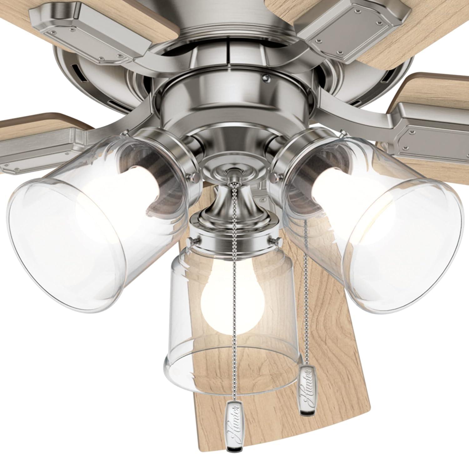 Hunter Fan 52" Crestfield Ceiling Fan (Includes LED Light Bulb) Nickel: 5-Blade, 3-Speed, Reversible Motor, Glass Shades