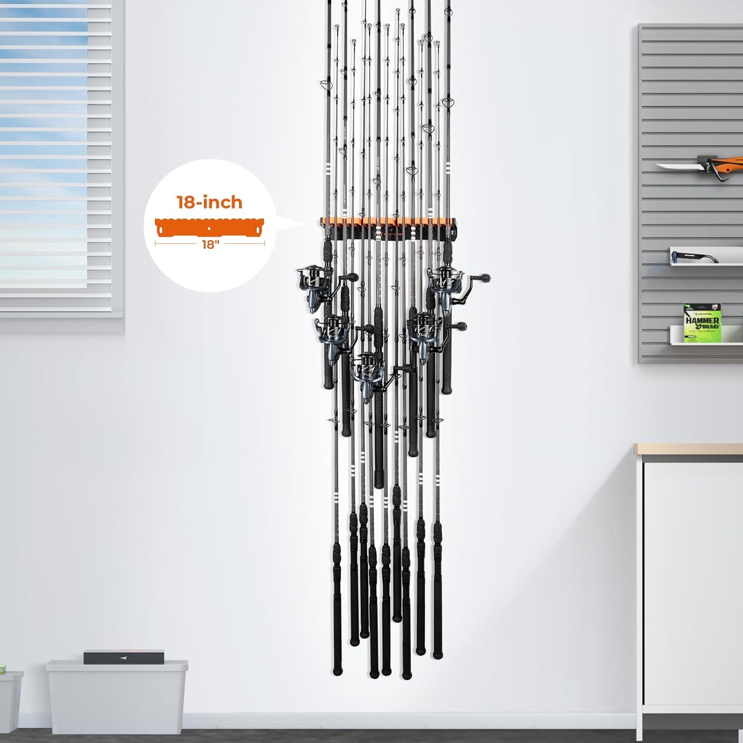 KastKing V15HD Heavy Duty Vertical Fishing Rod Holder – Wall Mounted Fishing Rod Rack, Store 15 Large Rods or Fishing Rod Combos in 18 Inches, Great Fishing Pole Holder and Rack, 1 Pack