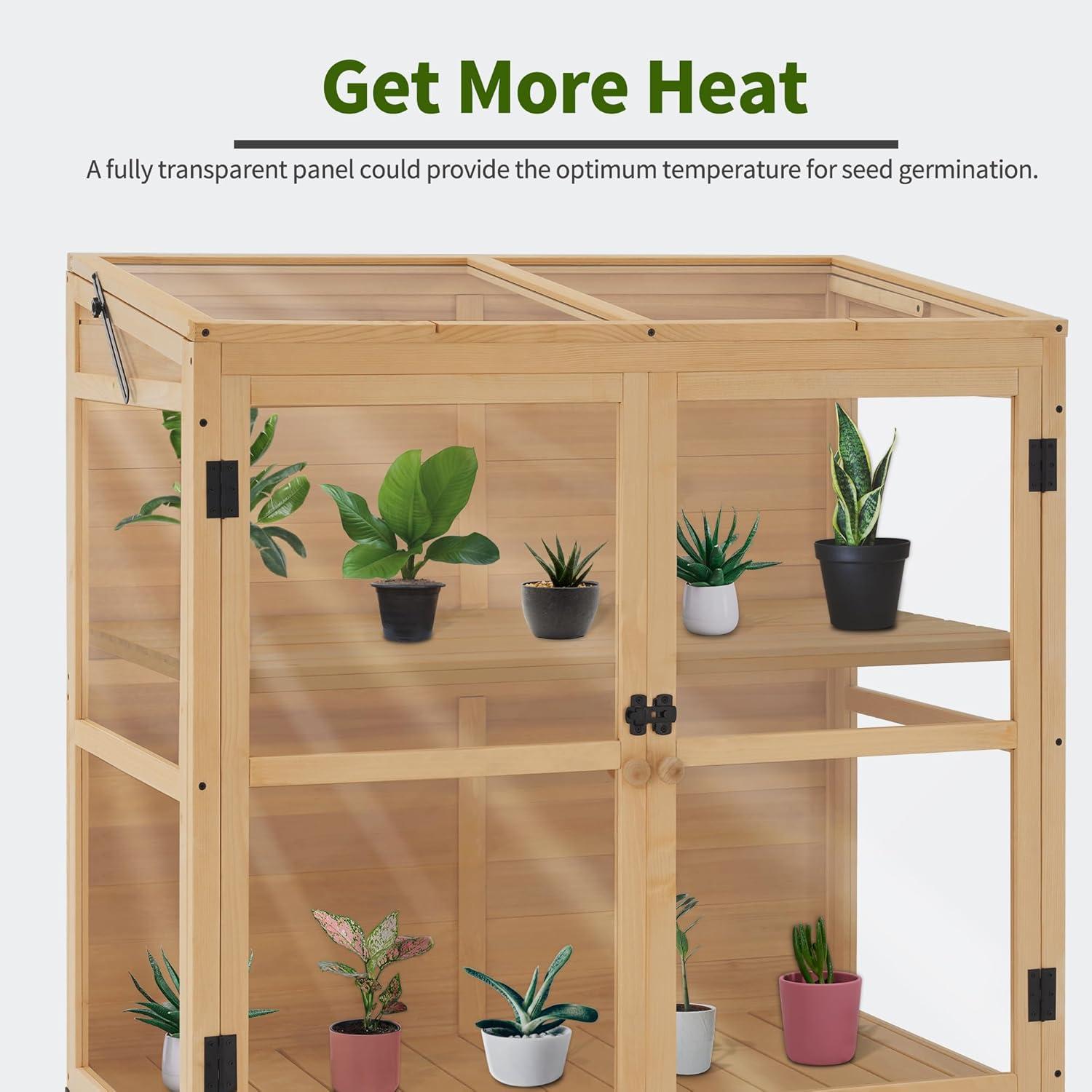 MCombo Wooden Cold Frame Greenhouse, Wooden Greenhouse Cabinet Kit with Adjustable Shelf & Lockable Door, Fully Transparent Polycarbonate Greenhouse for Outdoor Indoor Use, 0718