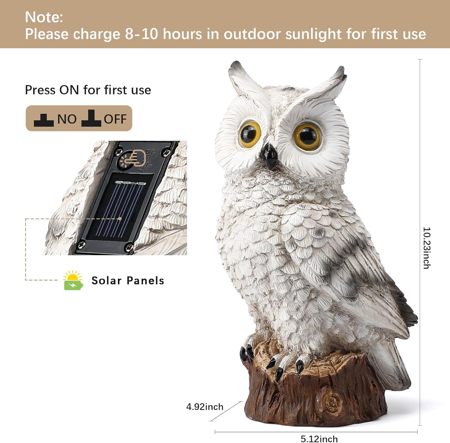 Solar Resin Owl Figurine with LED Lights for Outdoor Decor