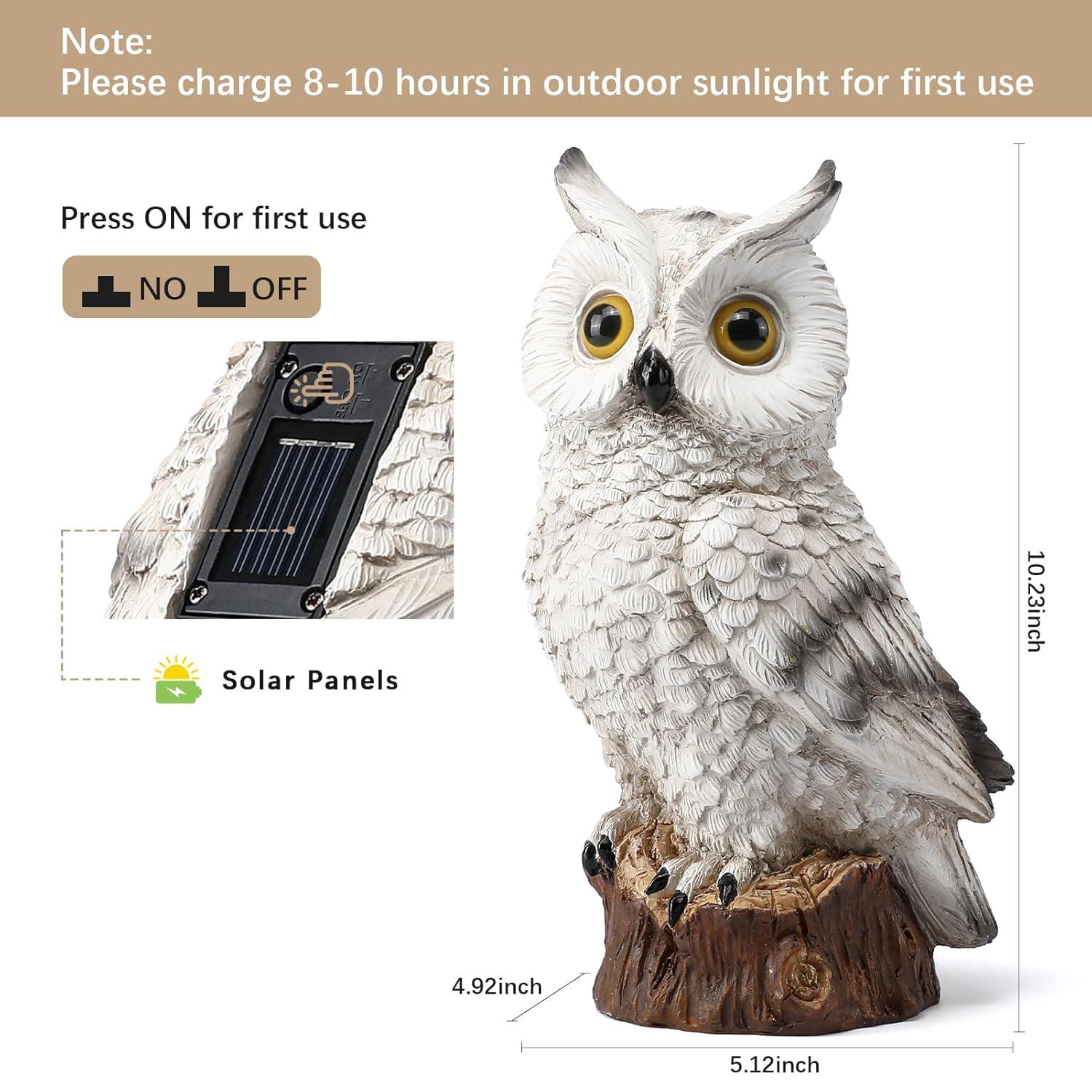 VibHome Animals Simulation Statue Ornament Owl Resin Handicraft Solar Garden Courtyard Decoration LED Light
