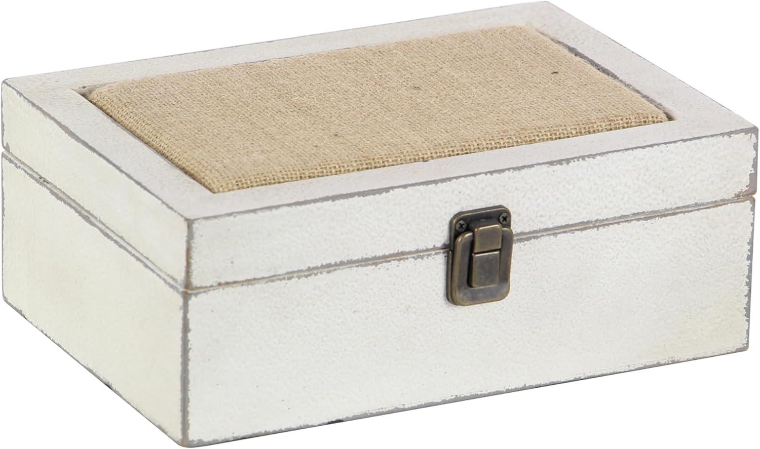 DecMode White Wood Decorative Box with Hinged Lid, 2 Count