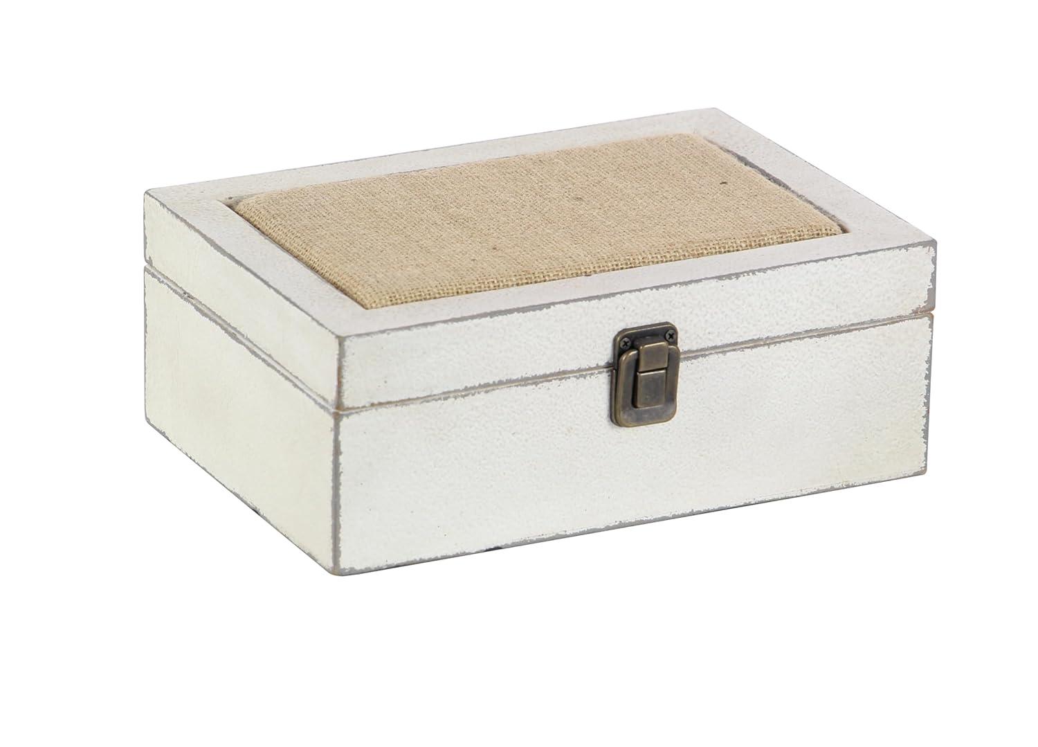 DecMode White Wood Decorative Box with Hinged Lid, 2 Count