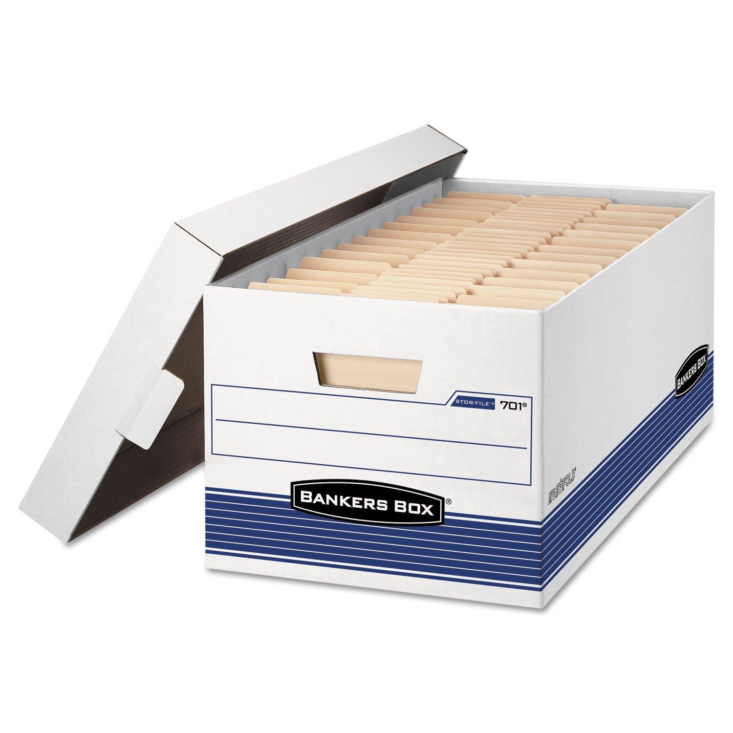 Bankers Box® FastFold Stor/File Lid Box, Legal, 15 x 24 x 10, White/Blue, 4/Ctn