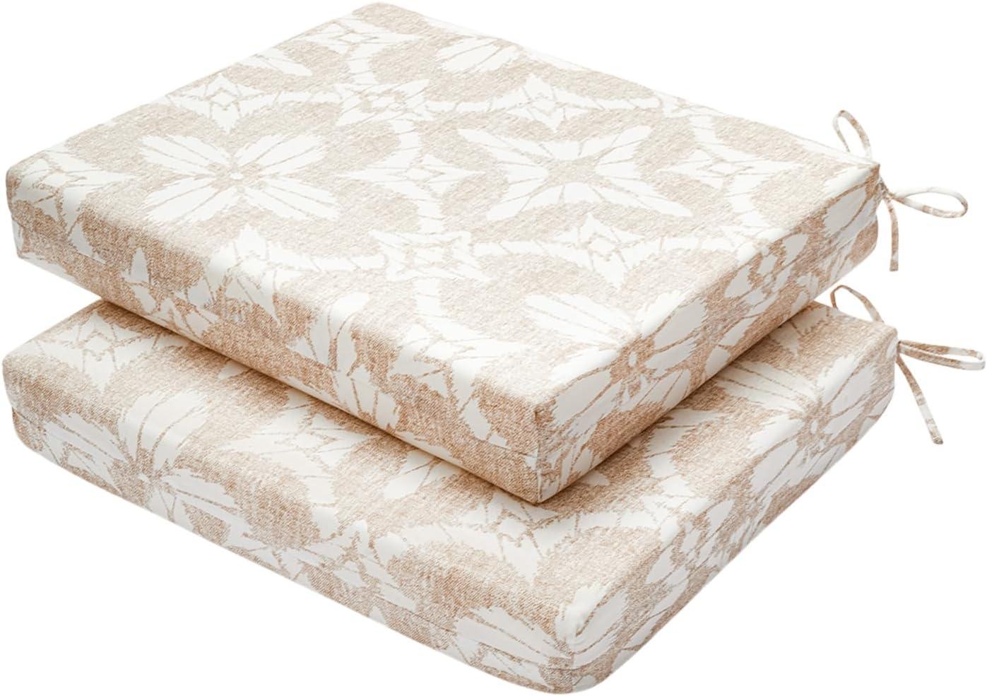 LOVTEX Outdoor Chair Cushions Set of 4, Waterproof Patio Chair Cushions with Ties, 18.5 x 16 x 3 inch, Khaki