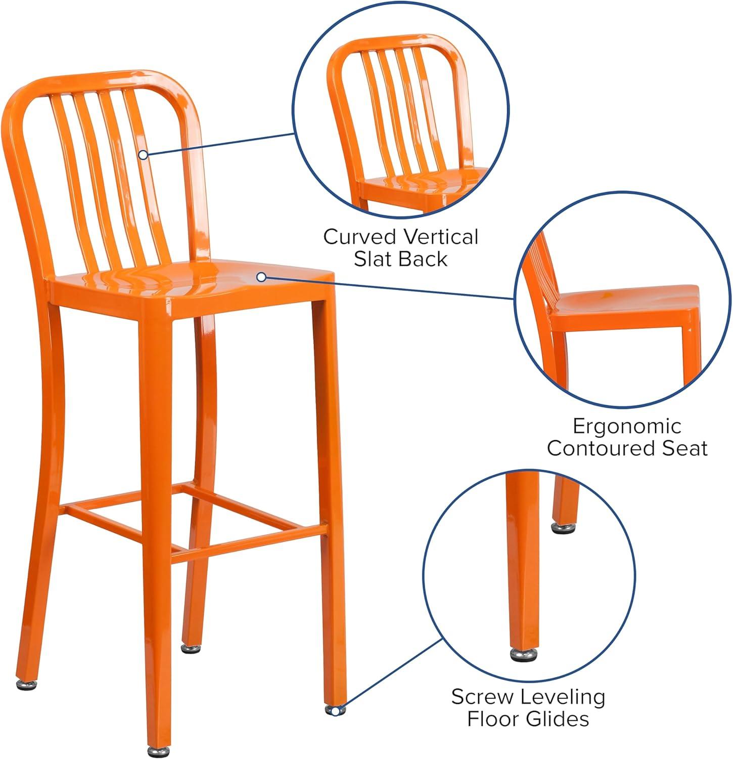 Flash Furniture Commercial Grade 30" High Orange Metal Indoor-Outdoor Barstool with Vertical Slat Back
