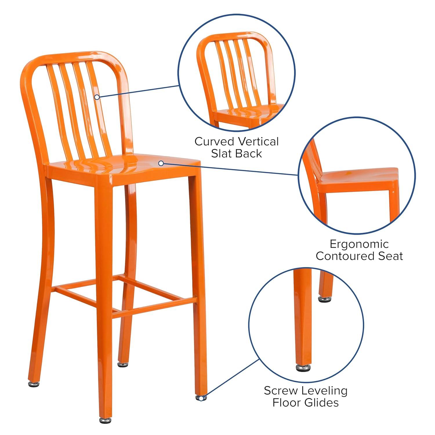 Flash Furniture Commercial Grade 30" High Orange Metal Indoor-Outdoor Barstool with Vertical Slat Back