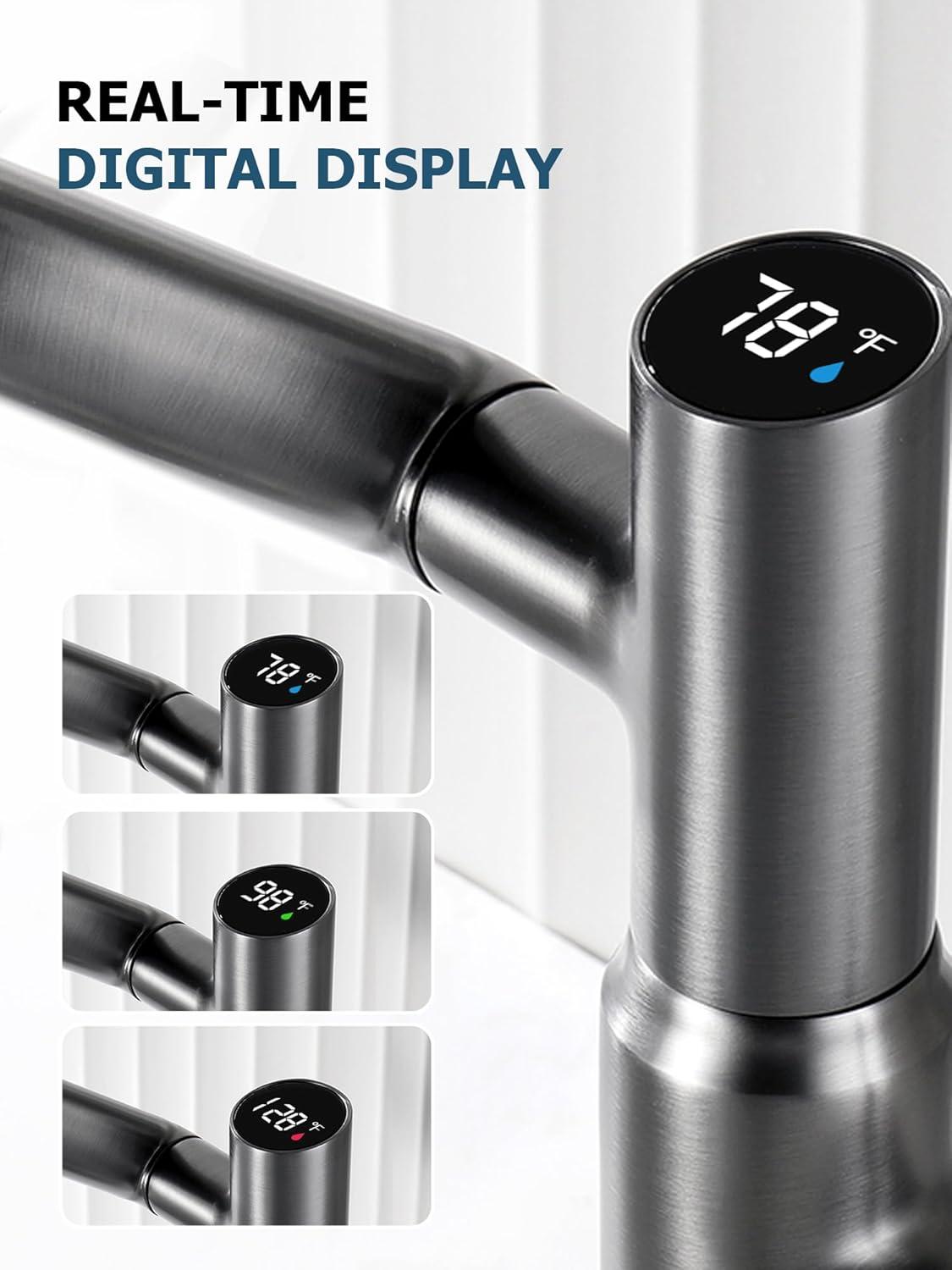 Lefton Rotatable Single Hole Bathroom Faucet with Temperature Display BF2204