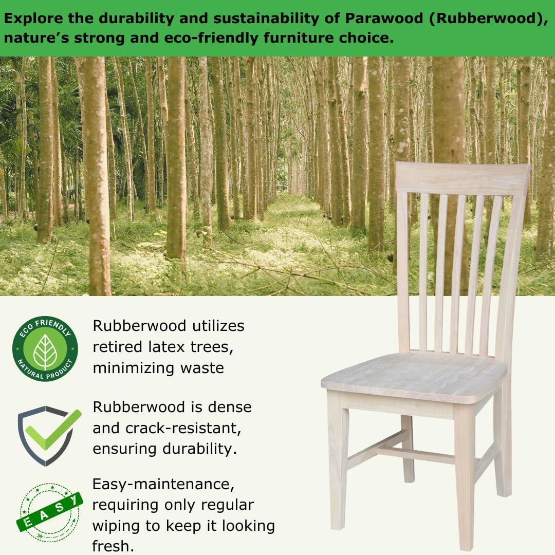 Set of 2 Tall Mission Chairs Wood/Unfinished - International Concepts: Solid Parawood, Kitchen Furniture