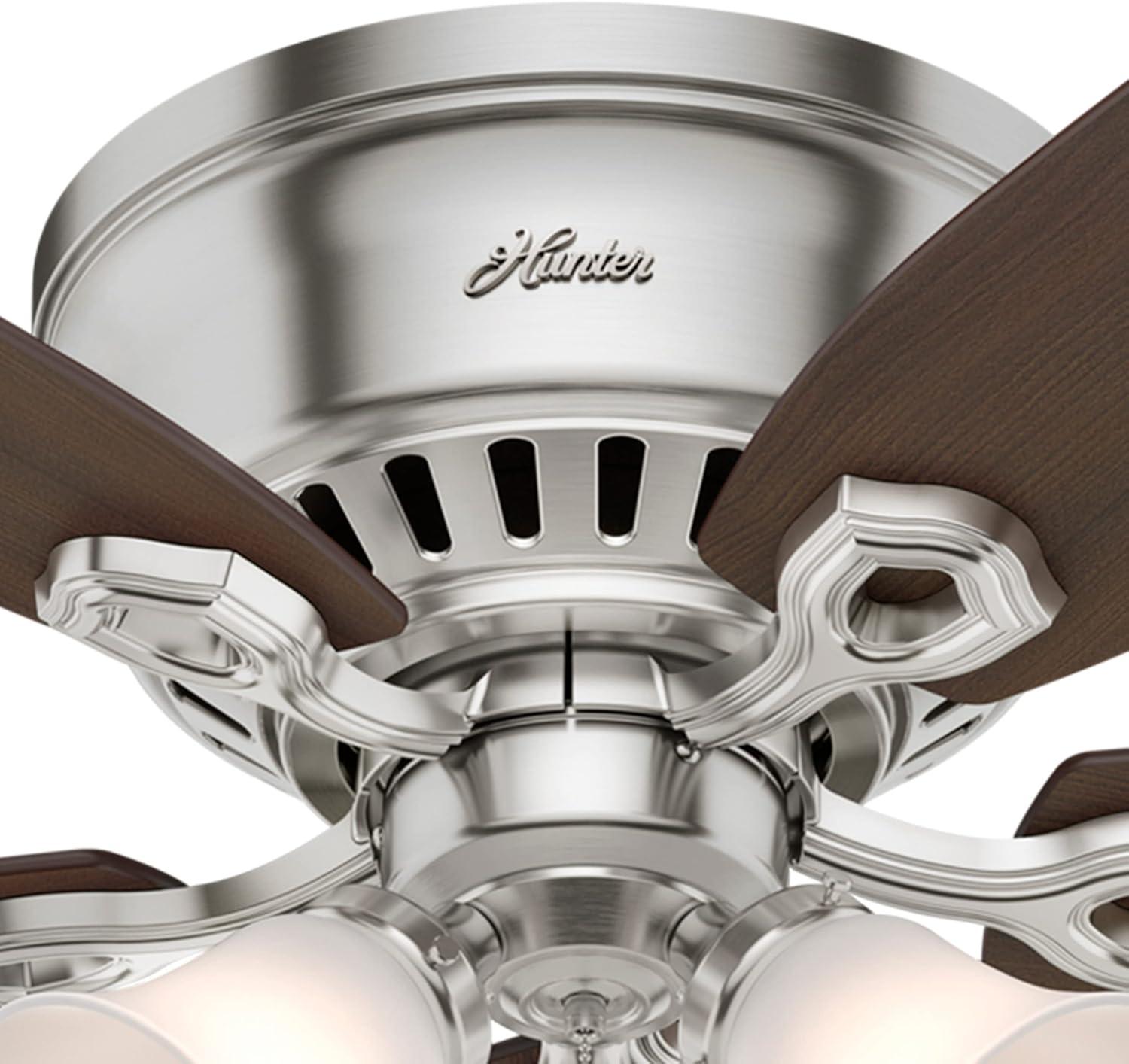 52" Builder Low Profile 5 - Blade Flush Mount Ceiling Fan with Pull Chain and Light Kit Included