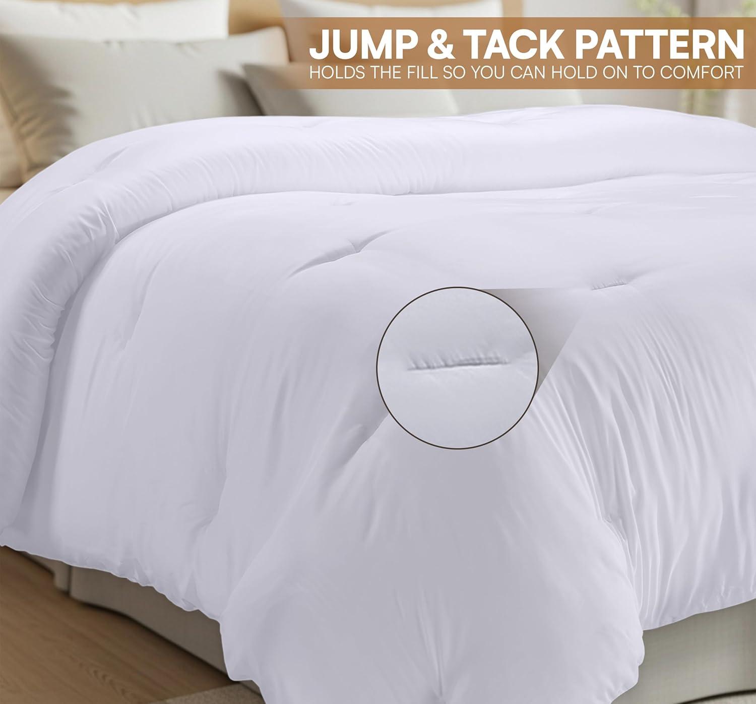 Comforter Full White All Season Down Alternative, Cooling Quilted Duvet Insert, Bed Comforter with Corner Tabs, Washable Hypoallergenic Reversible Quilt