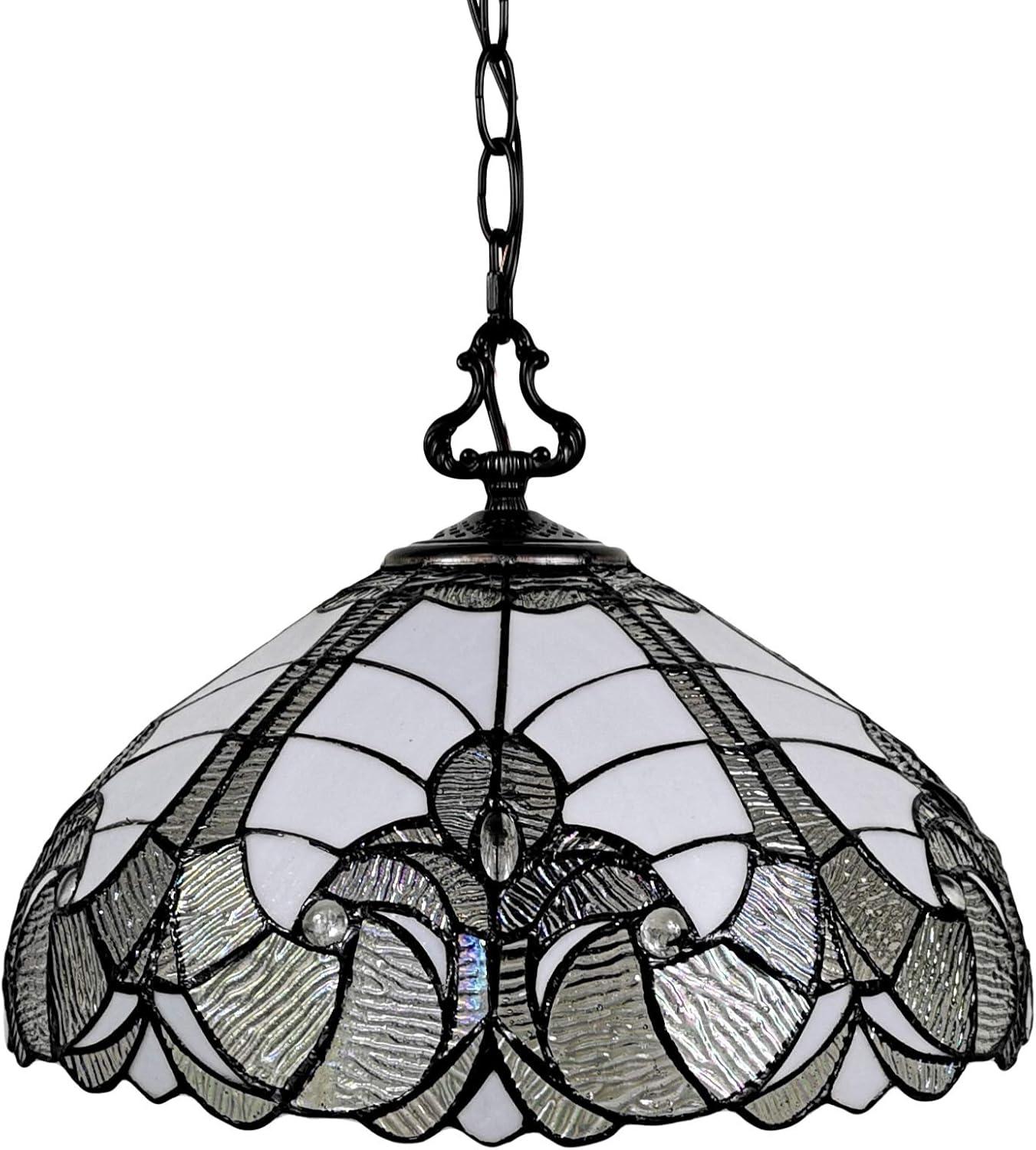 Amora Lighting  16 in. Wide Tiffany Style Hanging Lamp, White