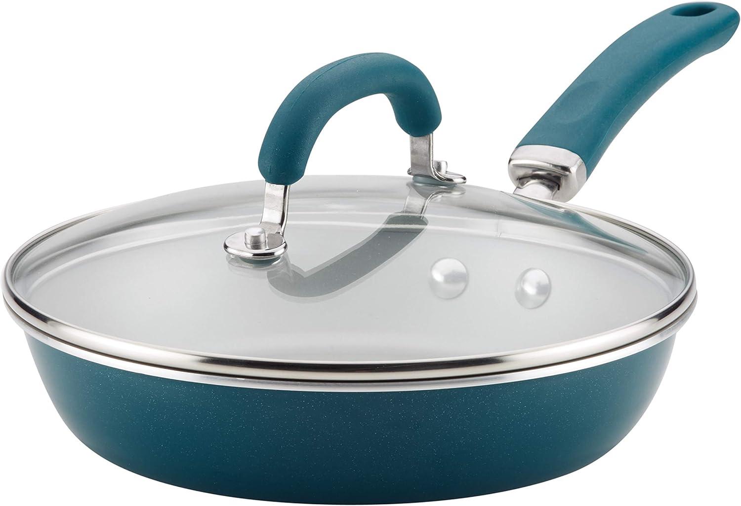 Rachael Ray Create Delicious 9.5" Aluminum Nonstick Deep Skillet with Lid Teal