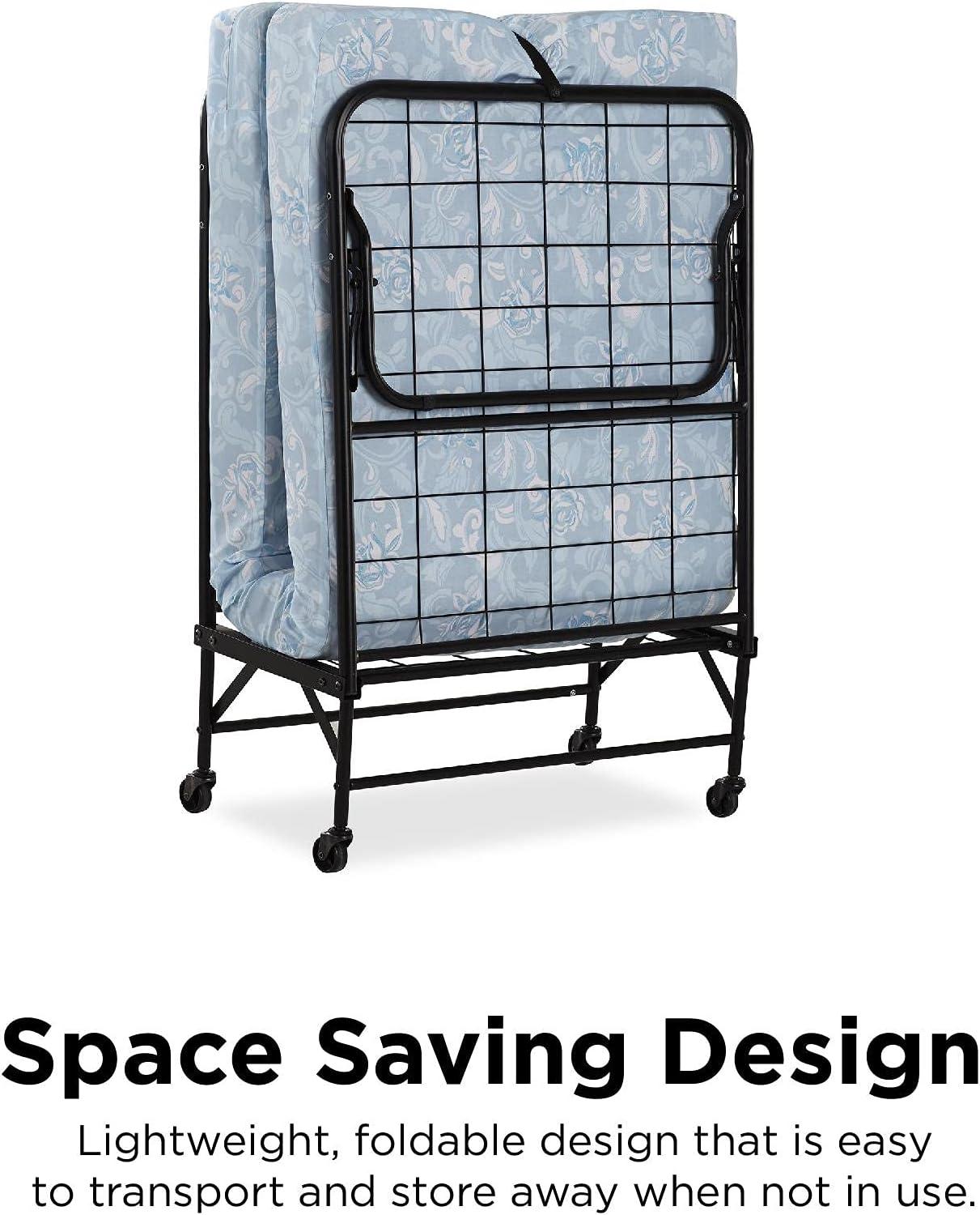 Twin Black Metal Frame Folding Guest Bed with Mattress