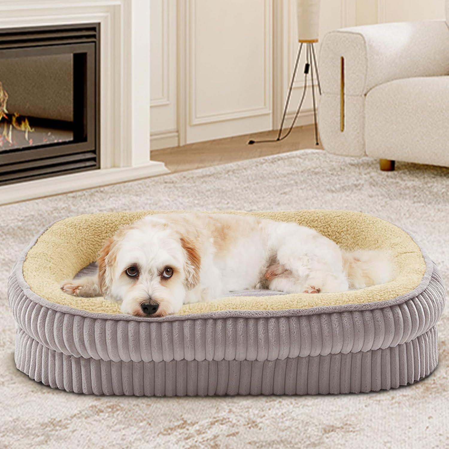 Dog Bed for Puppy, Oval Cat Beds, Pet Couch Bed with Four Sided Bolster