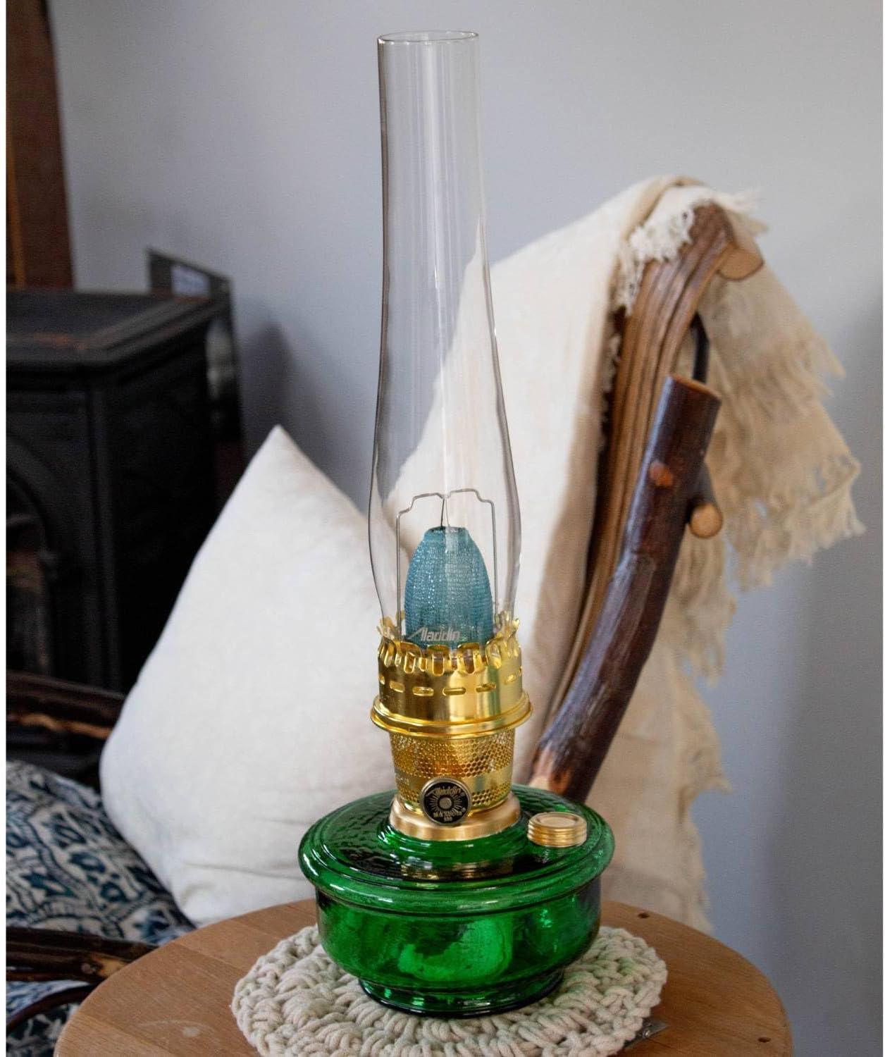 Aladdin Genie III Oil Lamp, Indoor Emergency Lighting for Shelf, Table or Hanging, Clear Glass Bowl with Brass Burner