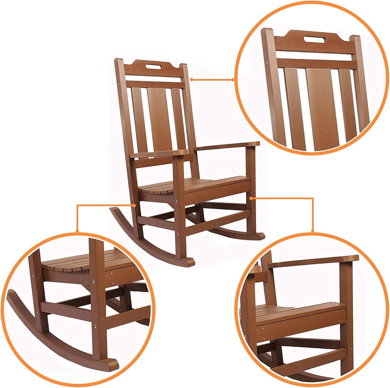 PolyTEAK Porch Rockers Collection Poly Lumber Wood Alternative All Weather Modern Outdoor Rocking Chair for Patios, Porches, and Pool Side, Brown