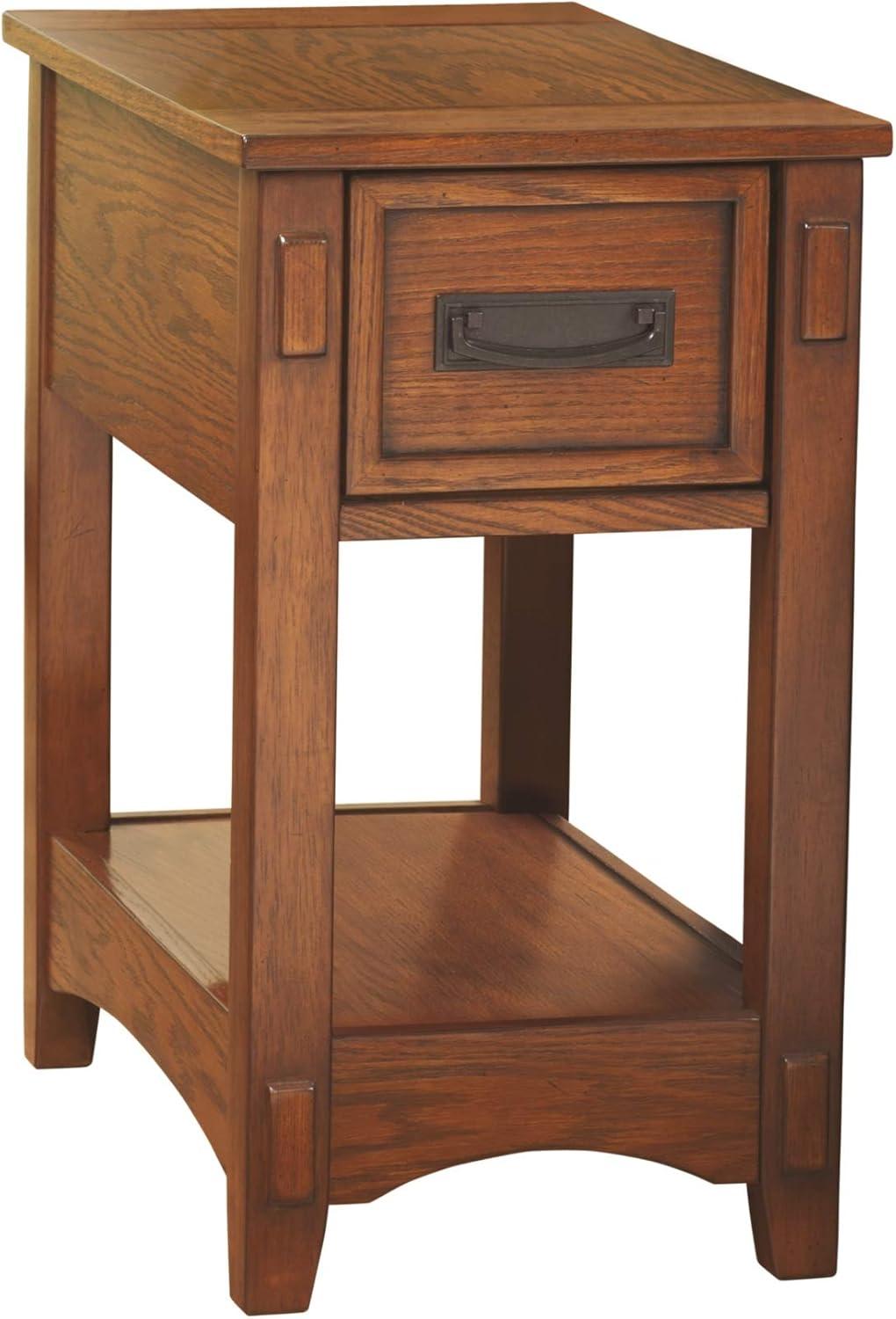 Mission Style 1-Drawer End Table Nightstand in Brown Wood Finish