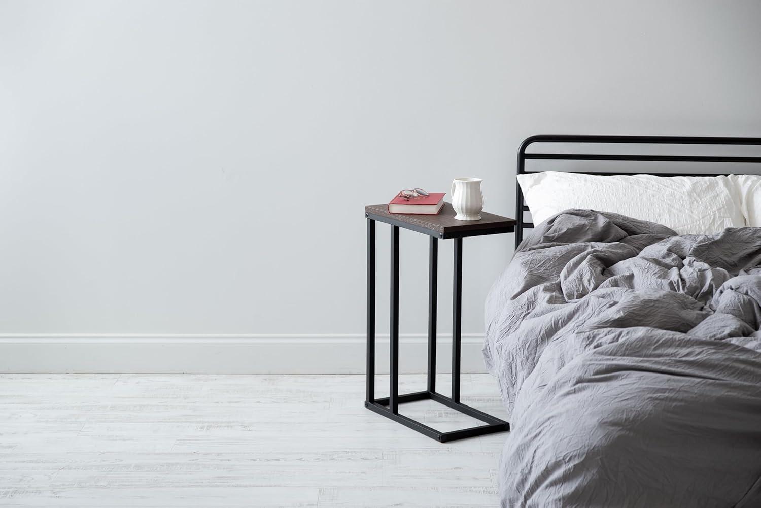 IRIS USA C-Shape Wood and Metal Side Accent Table, Brown