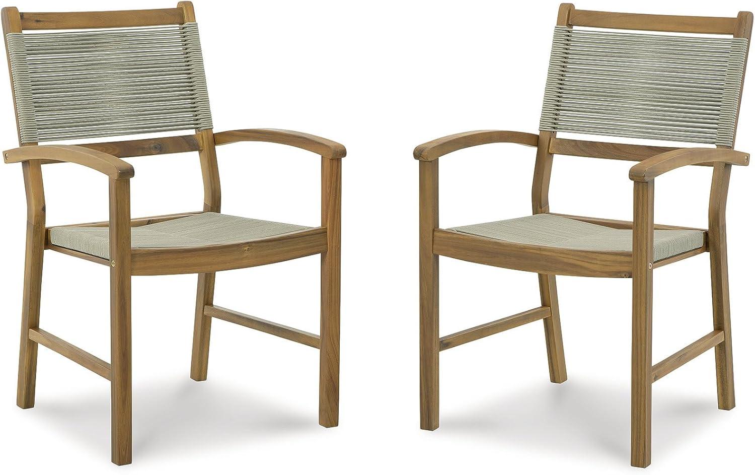 Signature Design by Ashley Janiyah Rope Back Outdoor Dining Arm Chair (Set of 2), Light Brown