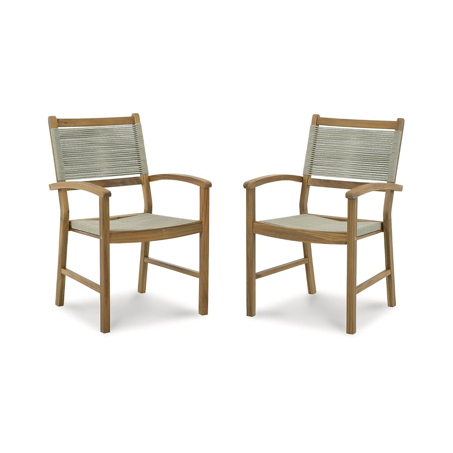 Signature Design by Ashley Janiyah Rope Back Outdoor Dining Arm Chair (Set of 2), Light Brown