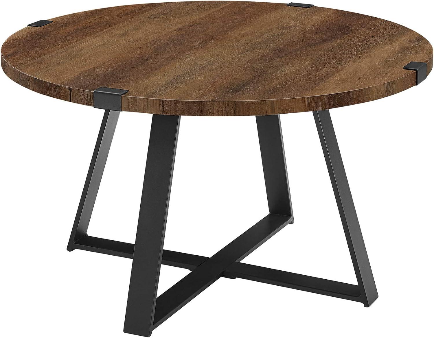 Walker Edison 30" Metal Round Coffee Table in Reclaimed Barnwood and Black