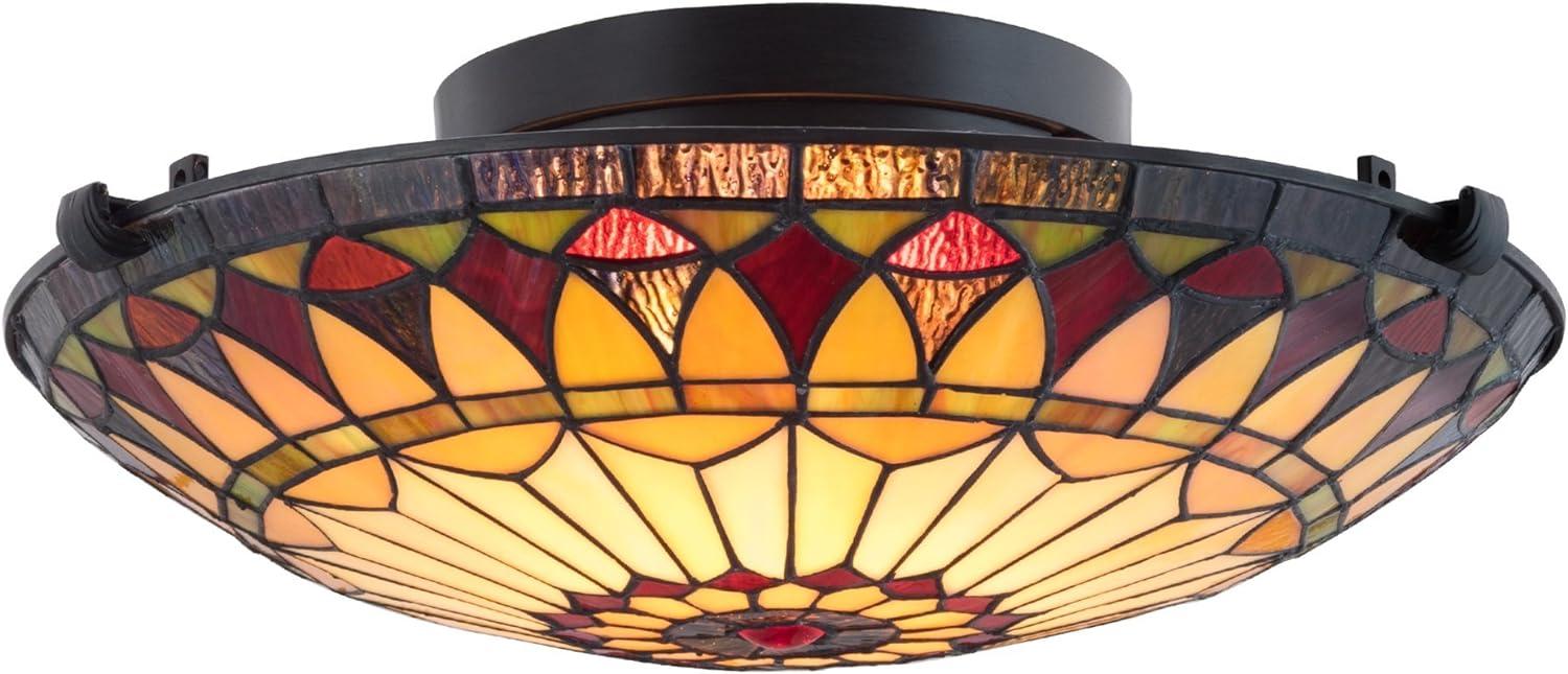 Mateo 16" Black Tiffany Glass Vintage Flush Mount Ceiling Light