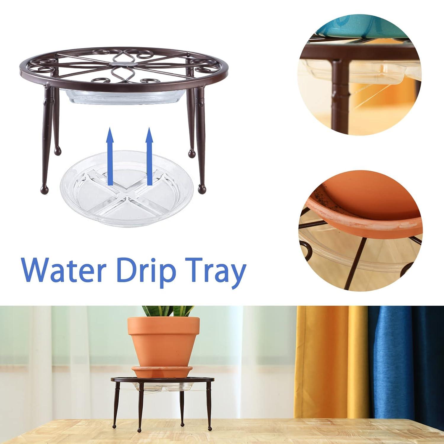 3 Pack 9 inches Metal Plant Stands with Saucer for Indoor and Outdoor Plants Heavy Duty Potted Heavy Duty Flower Pot Stand Holder Rustproof Iron Round Plant Shelf for Garden, Brown