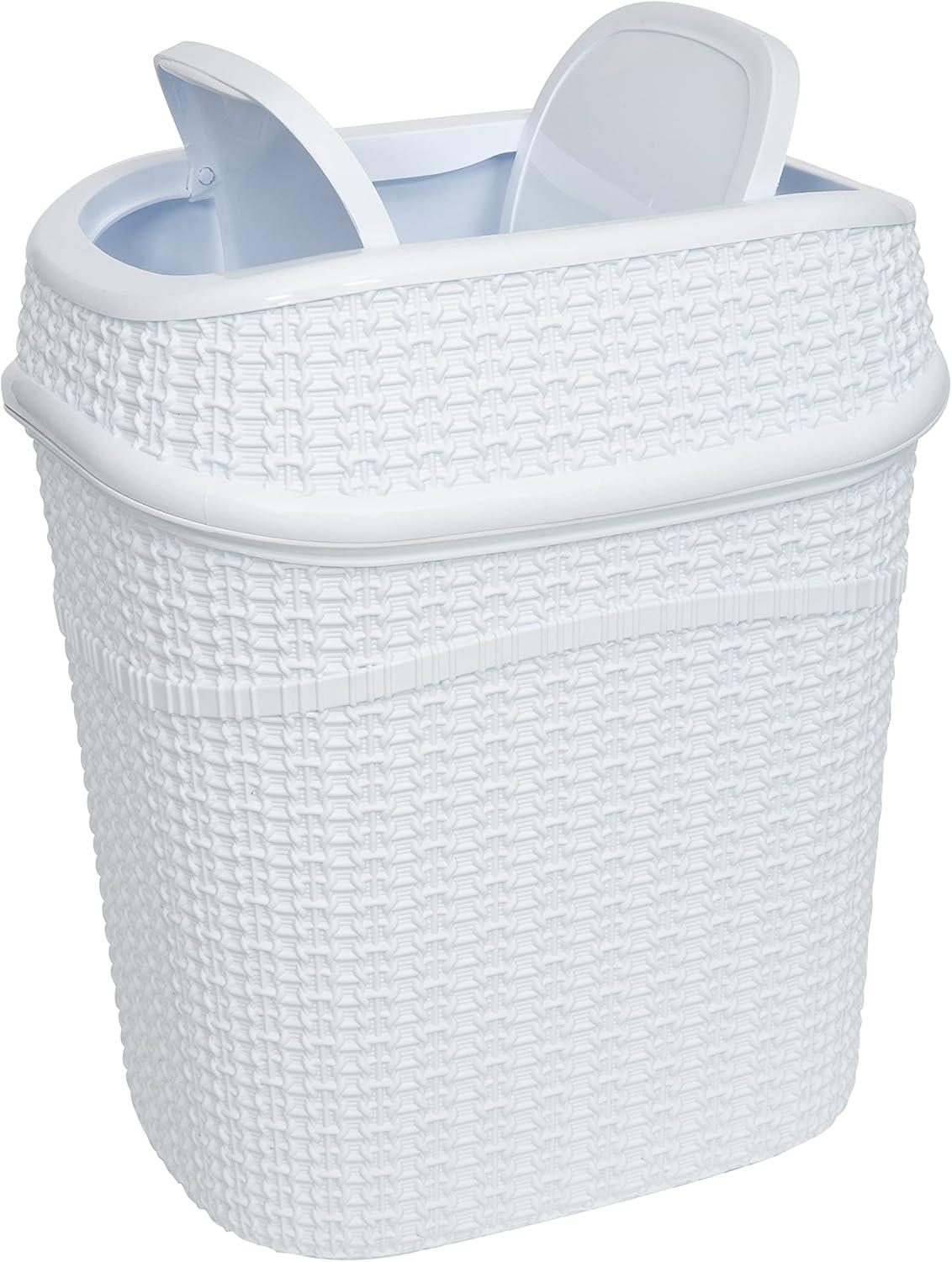 Bath Bliss 2 Pack 9.5 Liter Plastic Sailor Knot Swing Top Waste Bin in White