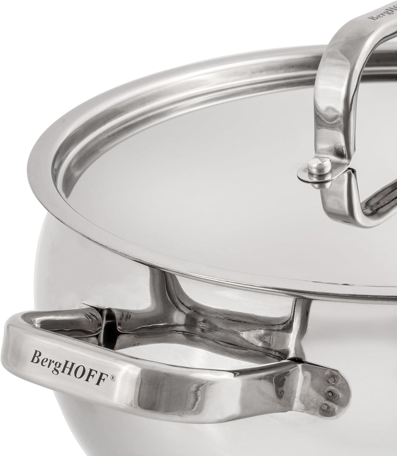 BergHOFF SS 18/10 5.5 Qt Stock Pot With SS Lid, Belly Shape, 9.5"