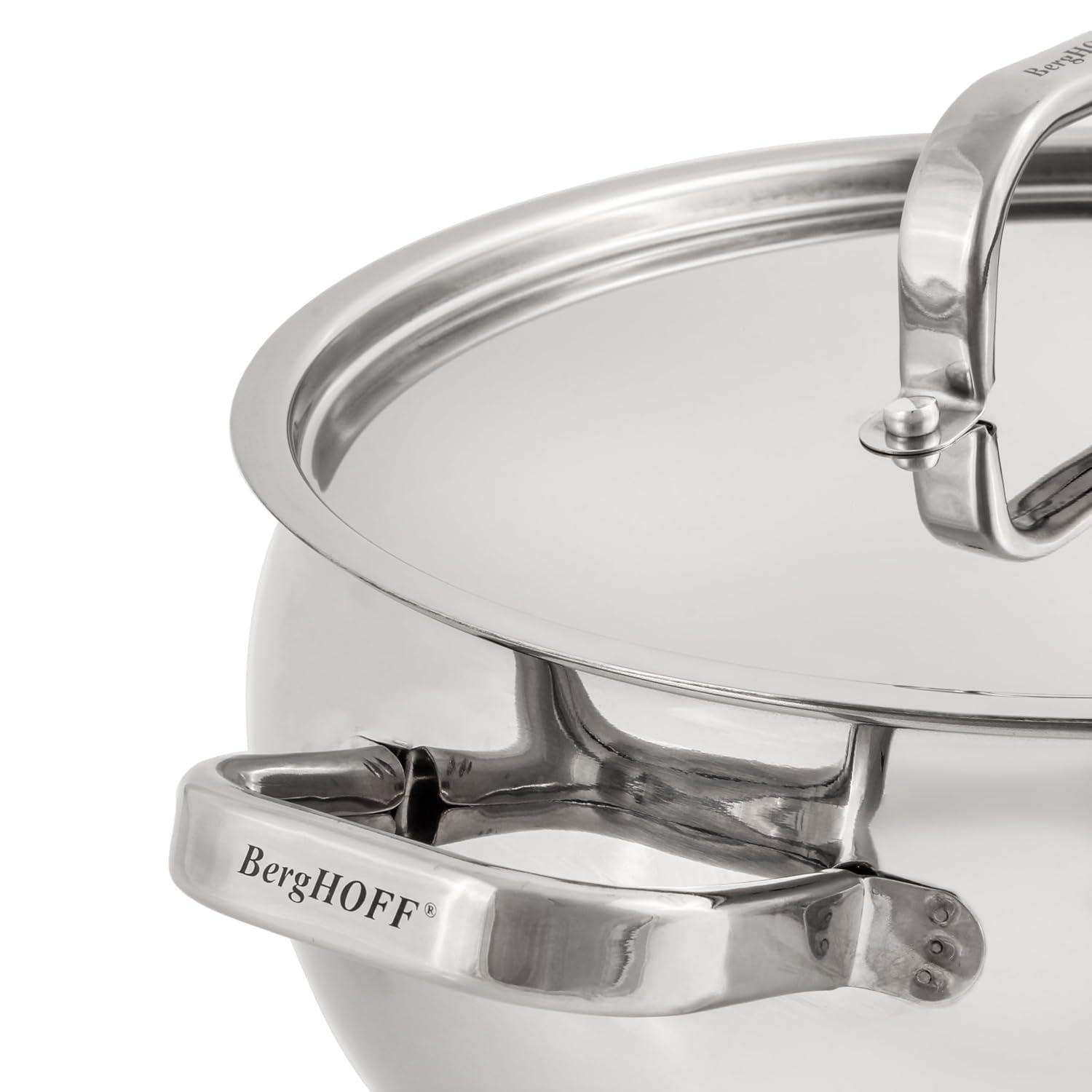 BergHOFF SS 18/10 5.5 Qt Stock Pot With SS Lid, Belly Shape, 9.5"