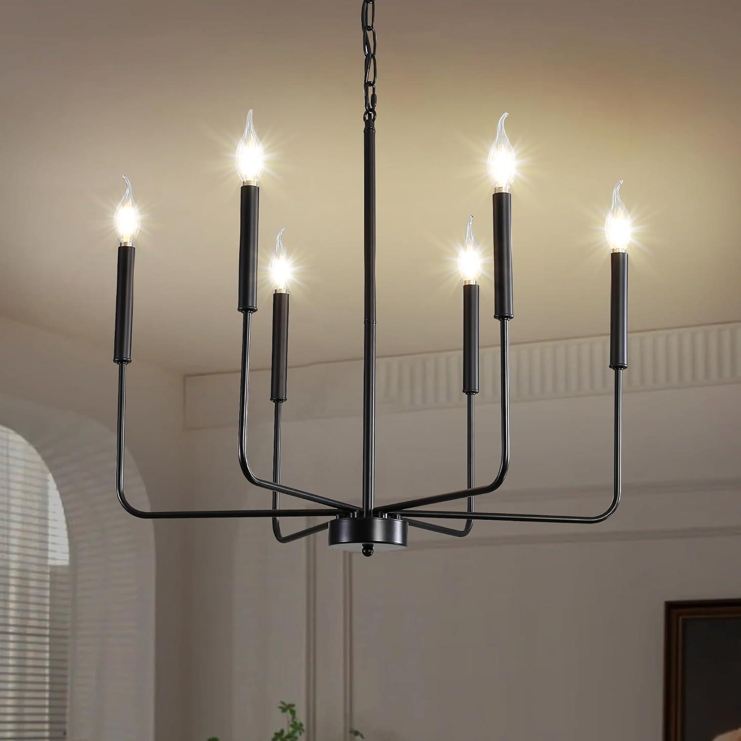 SineRise Black Chandelier, 6-Light Modern Farmhouse Chandelier, Candle Chandelier Light Fixtures, Rustic Industrial Chandelier for Entryway, Bedroom, Foyer and Living Room