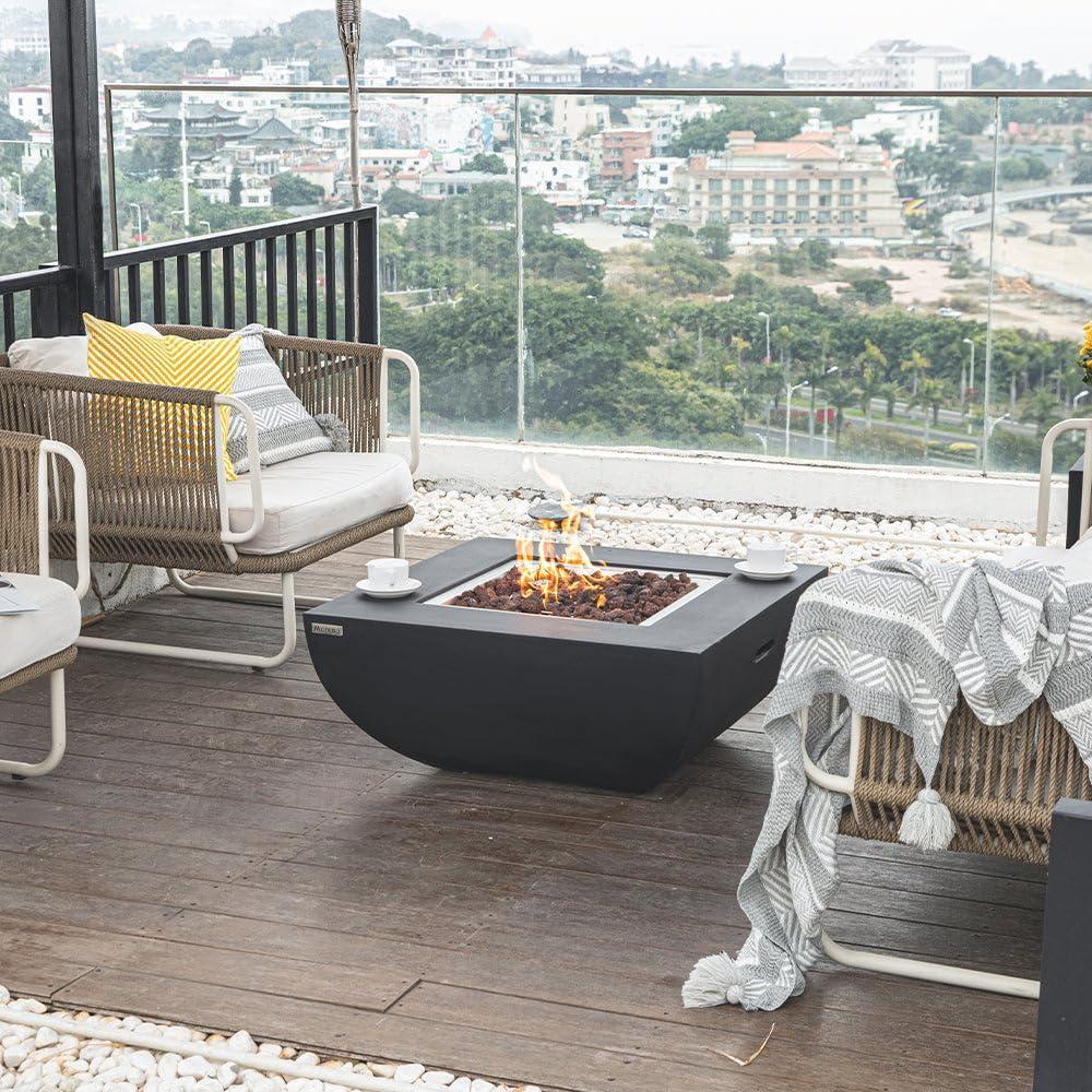 Black 37-Inch Square Gas Fire Pit Table