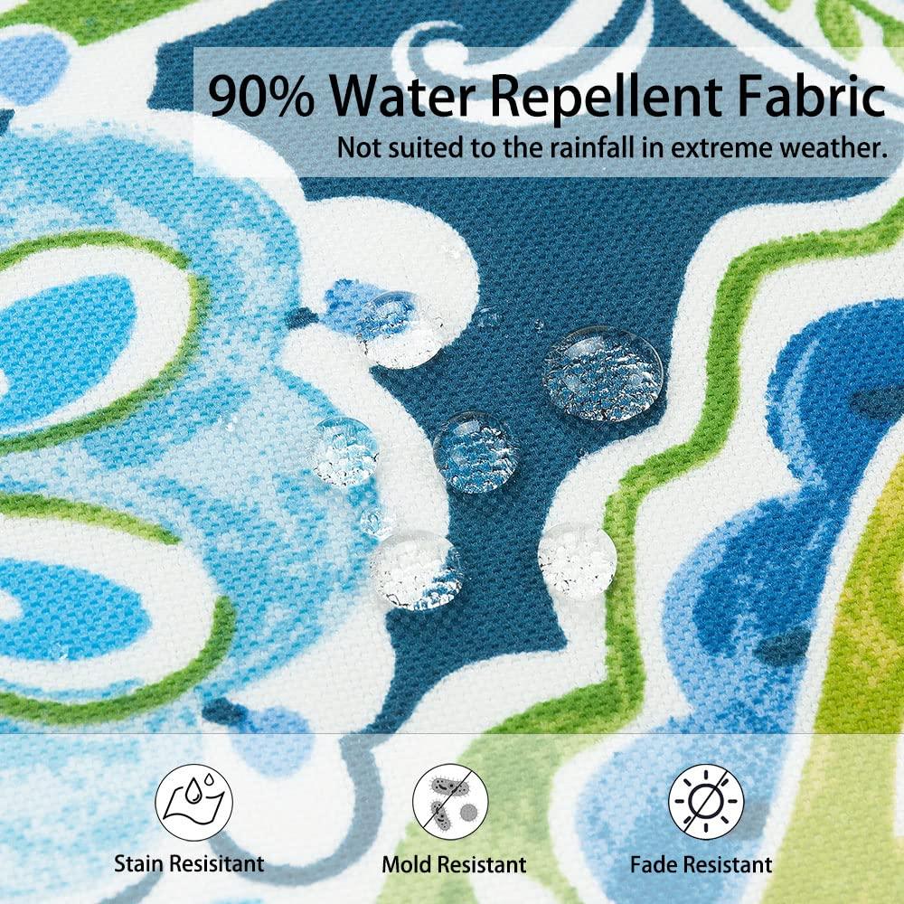 Magpie Fabrics Outdoor Round Bistro Seat Cushions with Ties, 15"x15"x4" Set of 2, Tufted Waterproof Barstool Chair Pads for Patio Home Garden Office, Paisley Lapis Green