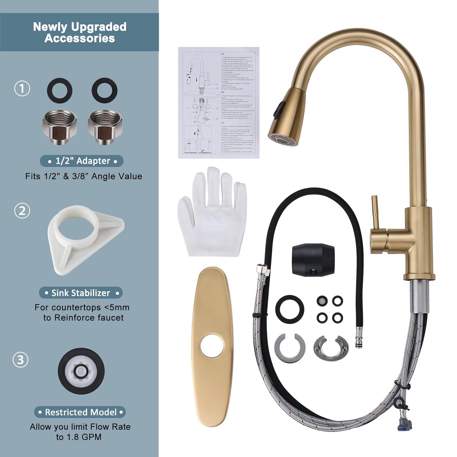 GAGALIFE Single Handle Pull Down Sprayer Kitchen Faucet High Arc Stainless Steel Faucet with 3-Function Sprayer JJL-CL-PT-SDP-G