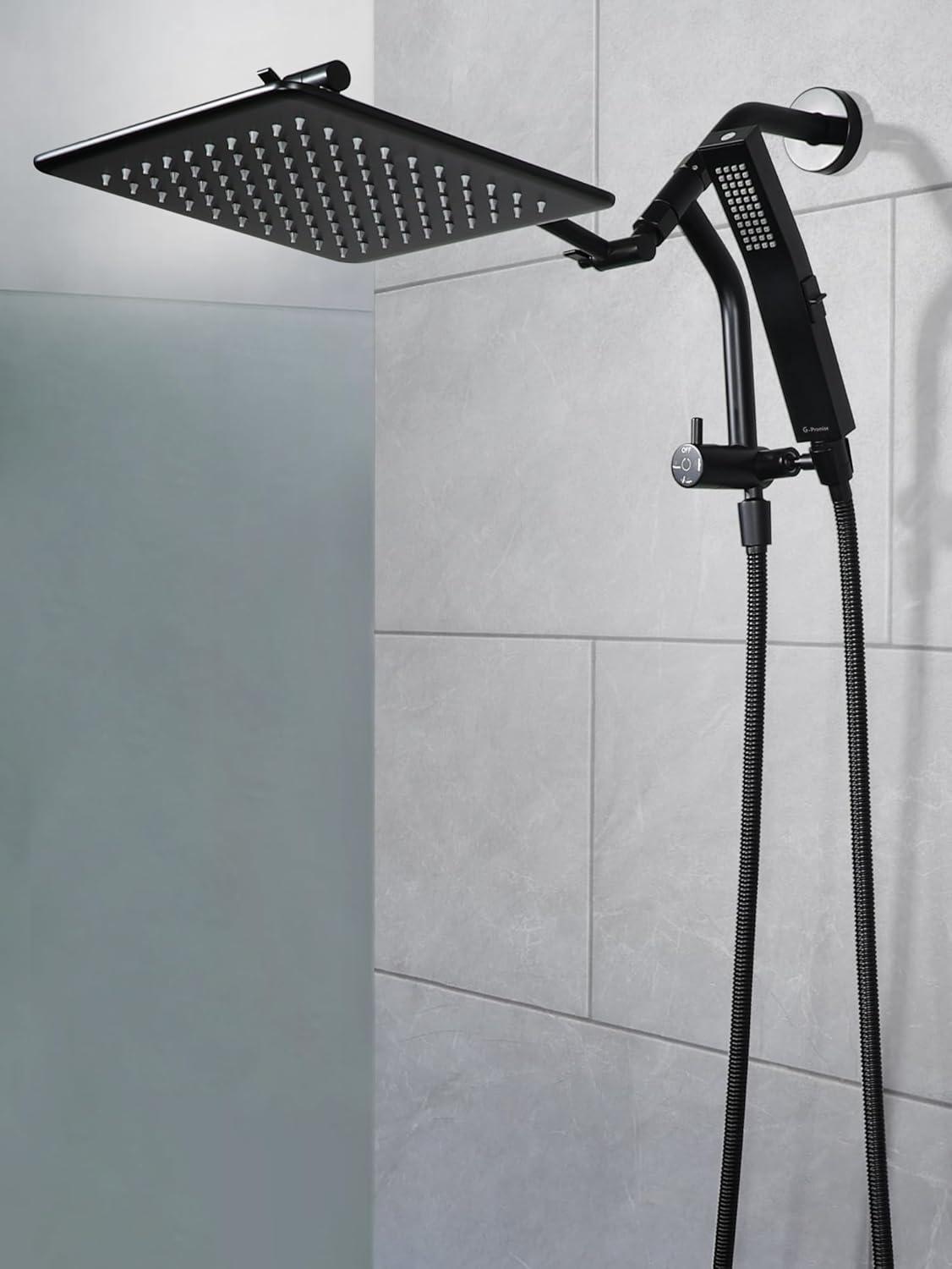 Matte Black Adjustable Rainfall Shower Head with Handheld Spray