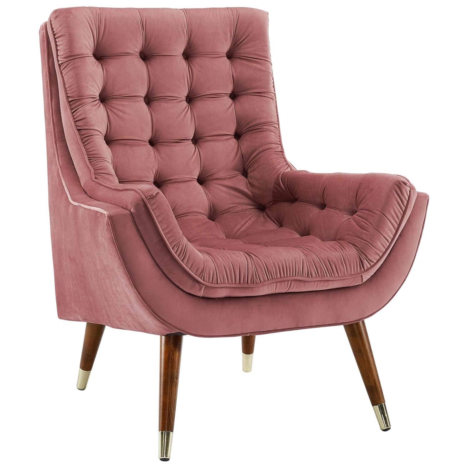 Modway Suggest Button Tufted Performance Velvet Lounge Chair in Dusty Rose