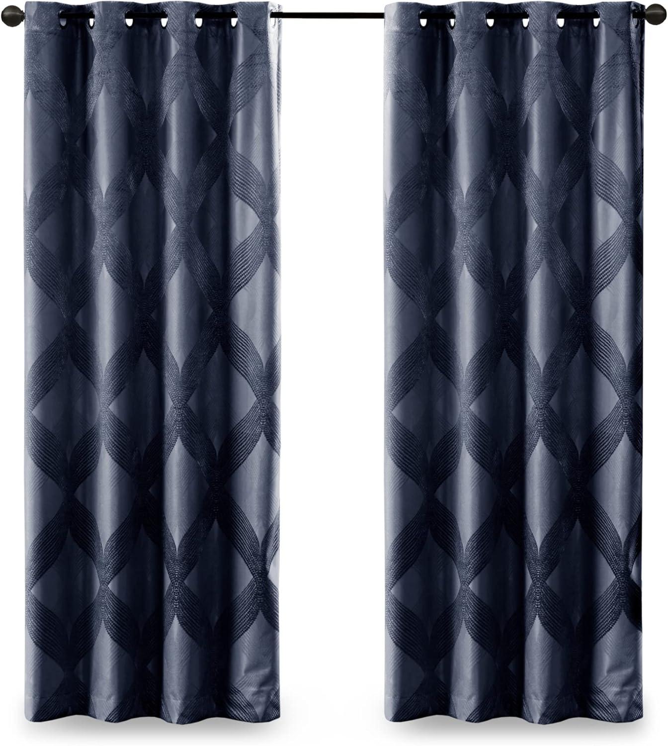 Madison Park Bentley Ogee Knitted Jacquard Geometric Total Blackout Single Curtain Panel