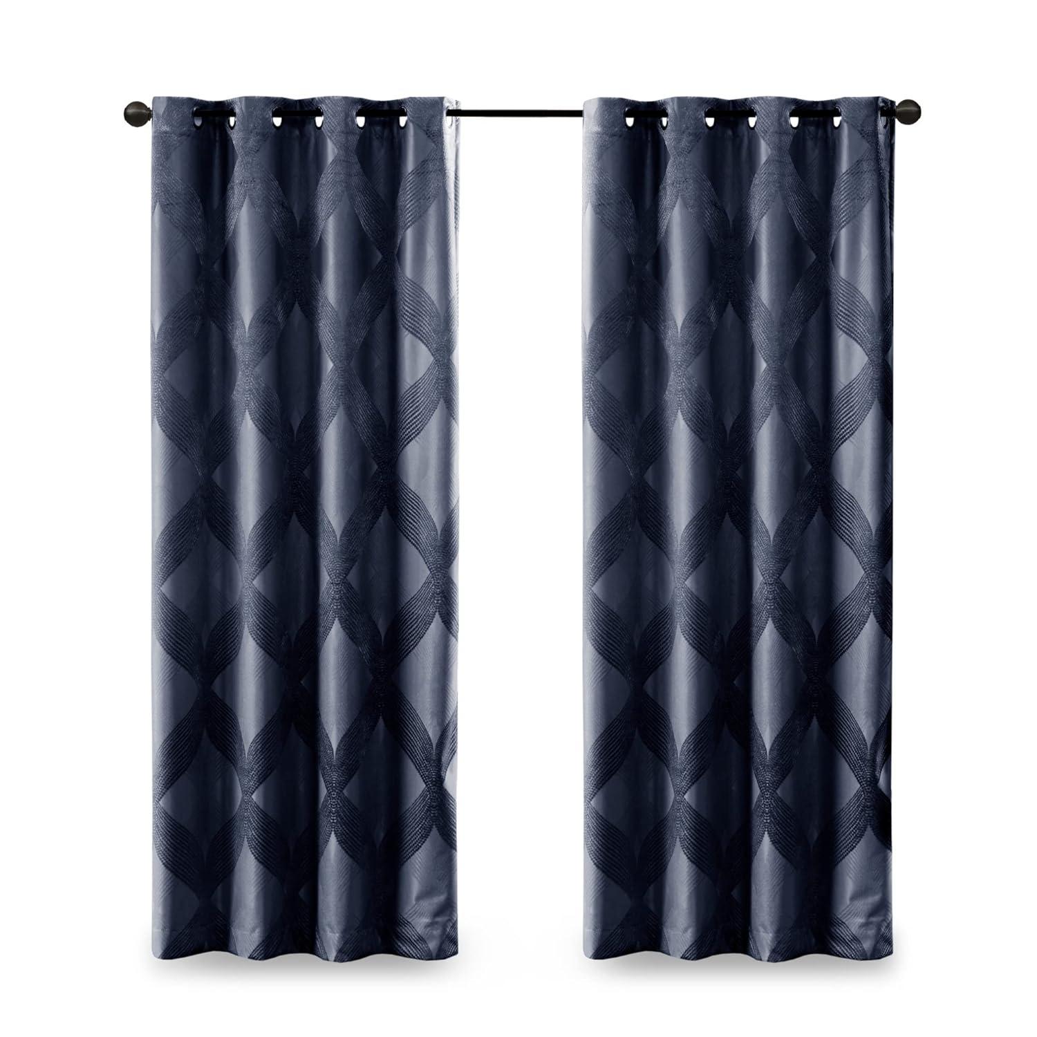 Madison Park Bentley Ogee Knitted Jacquard Geometric Total Blackout Single Curtain Panel
