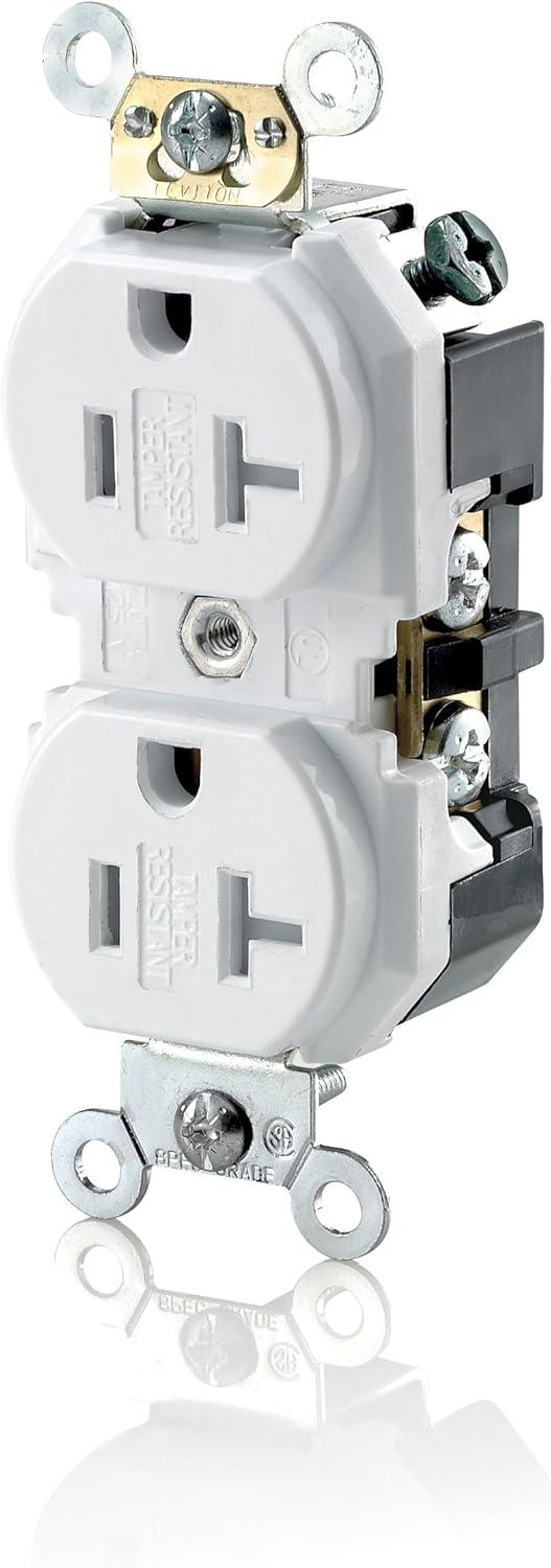 White Tamper Resistant Duplex Outlet with Wall Plate