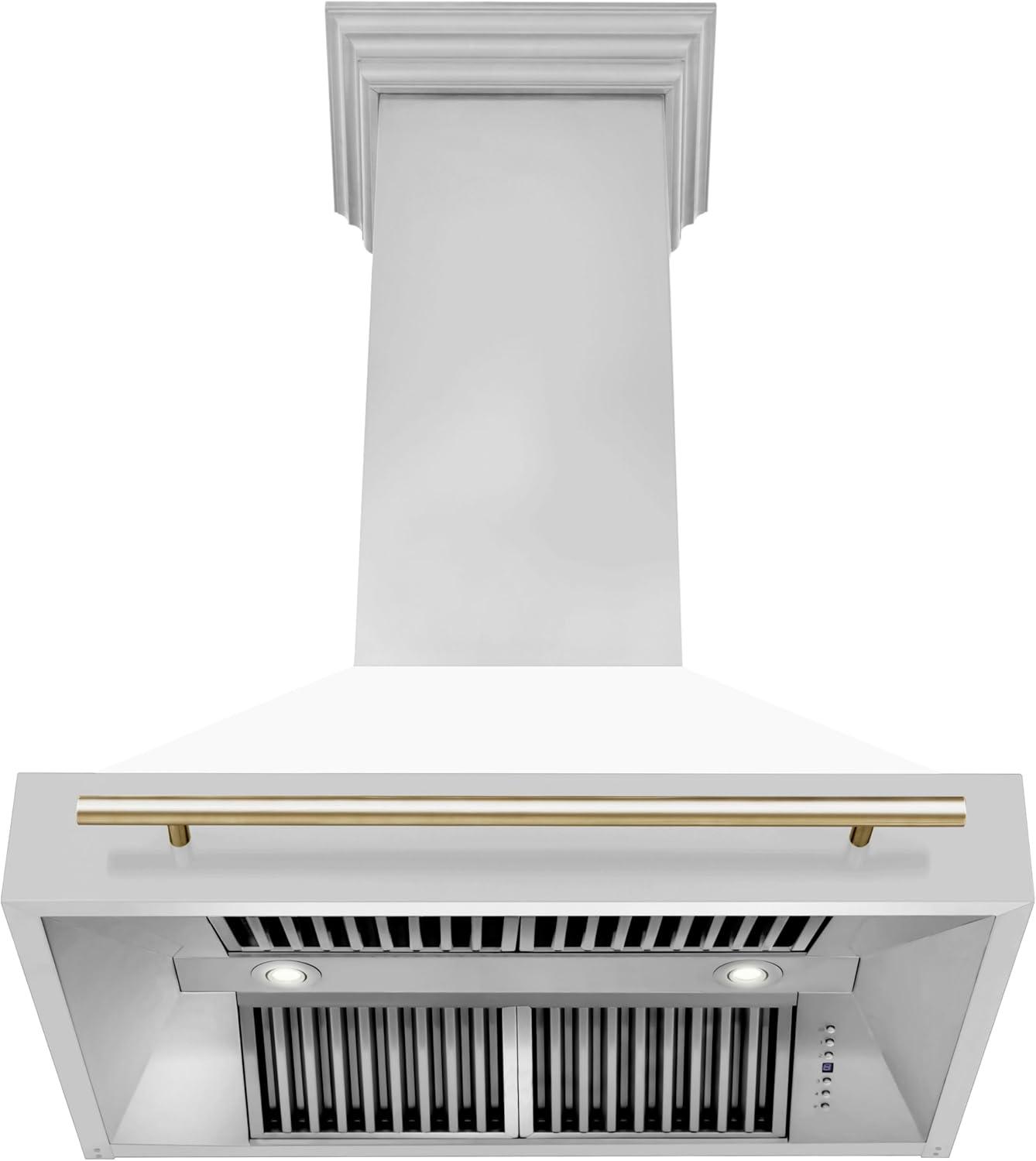 ZLINE Autograph Edition 36 in. Stainless Steel Range Hood W/ White Matte Shell & Champagne Bronze Handle