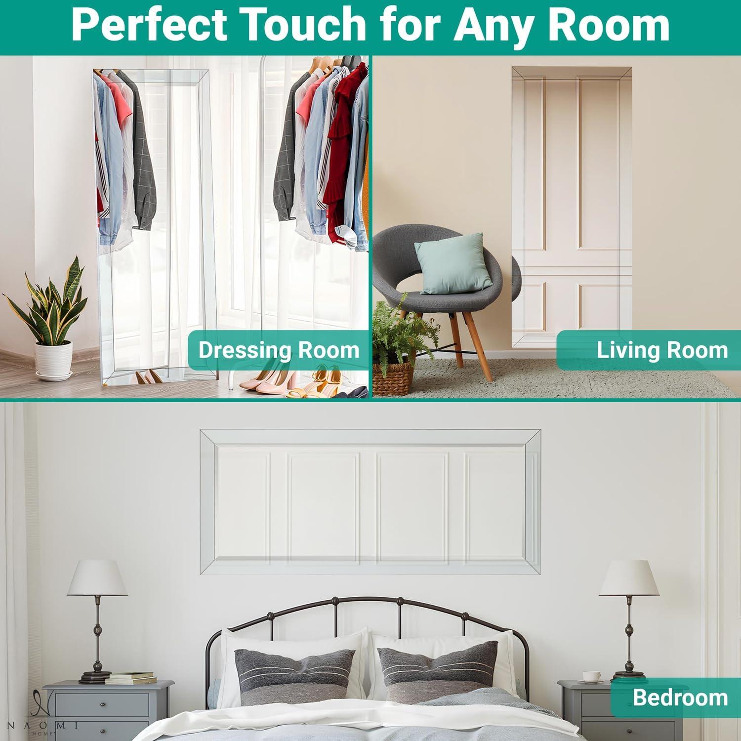Mirrored Bevel Floor Mirror 70" x 30" by Naomi Home
